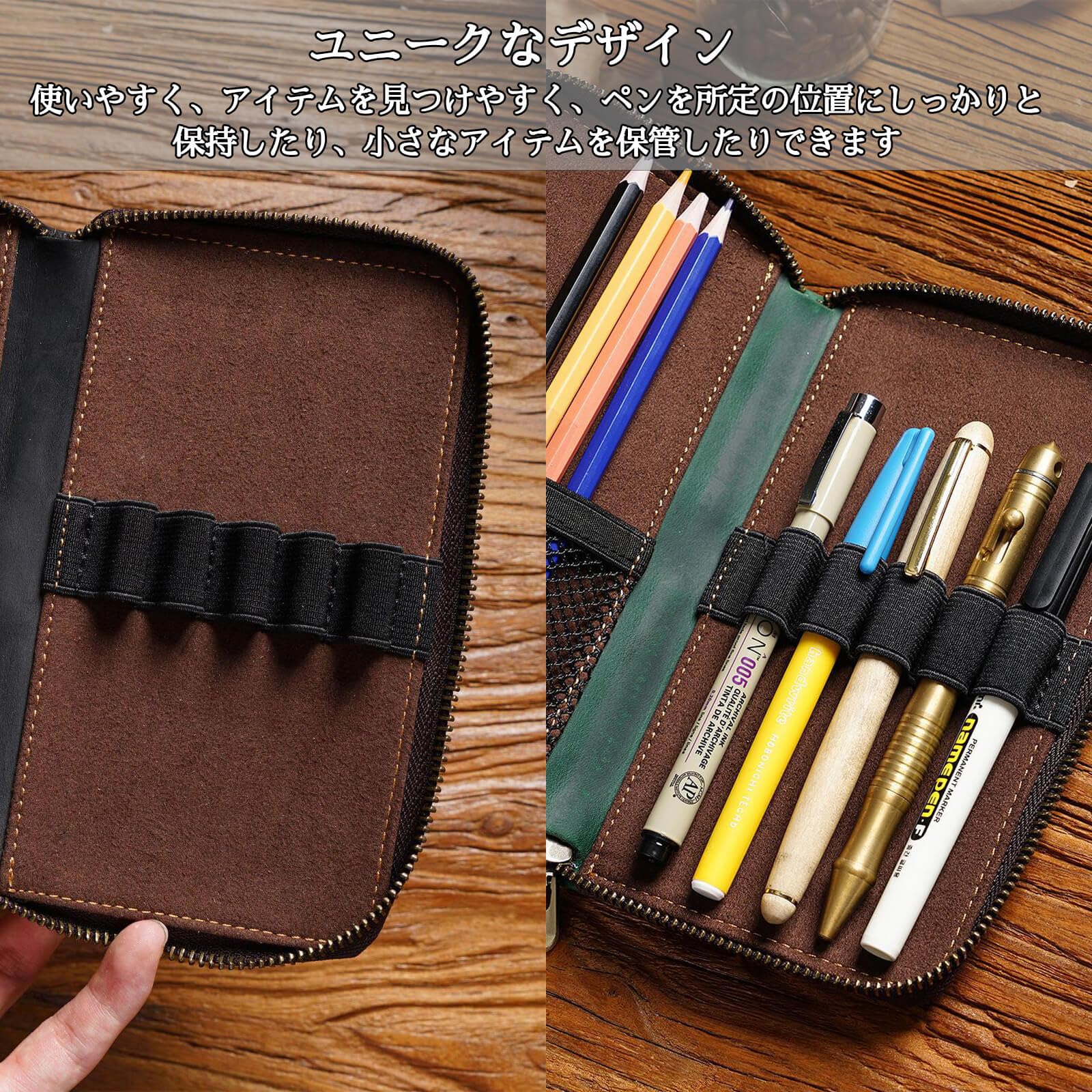 Amazon | ペンケース メンズ 無地 筆箱 仕切り チャックペンケース 大