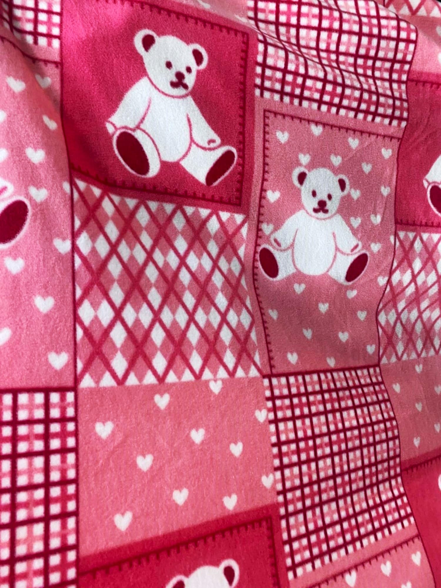Teddy Bear Fuchsia Blocks Anti Pill Animal Theme Fleece Fabric, 60" Inches Wide - Sold By The Yard (FB)