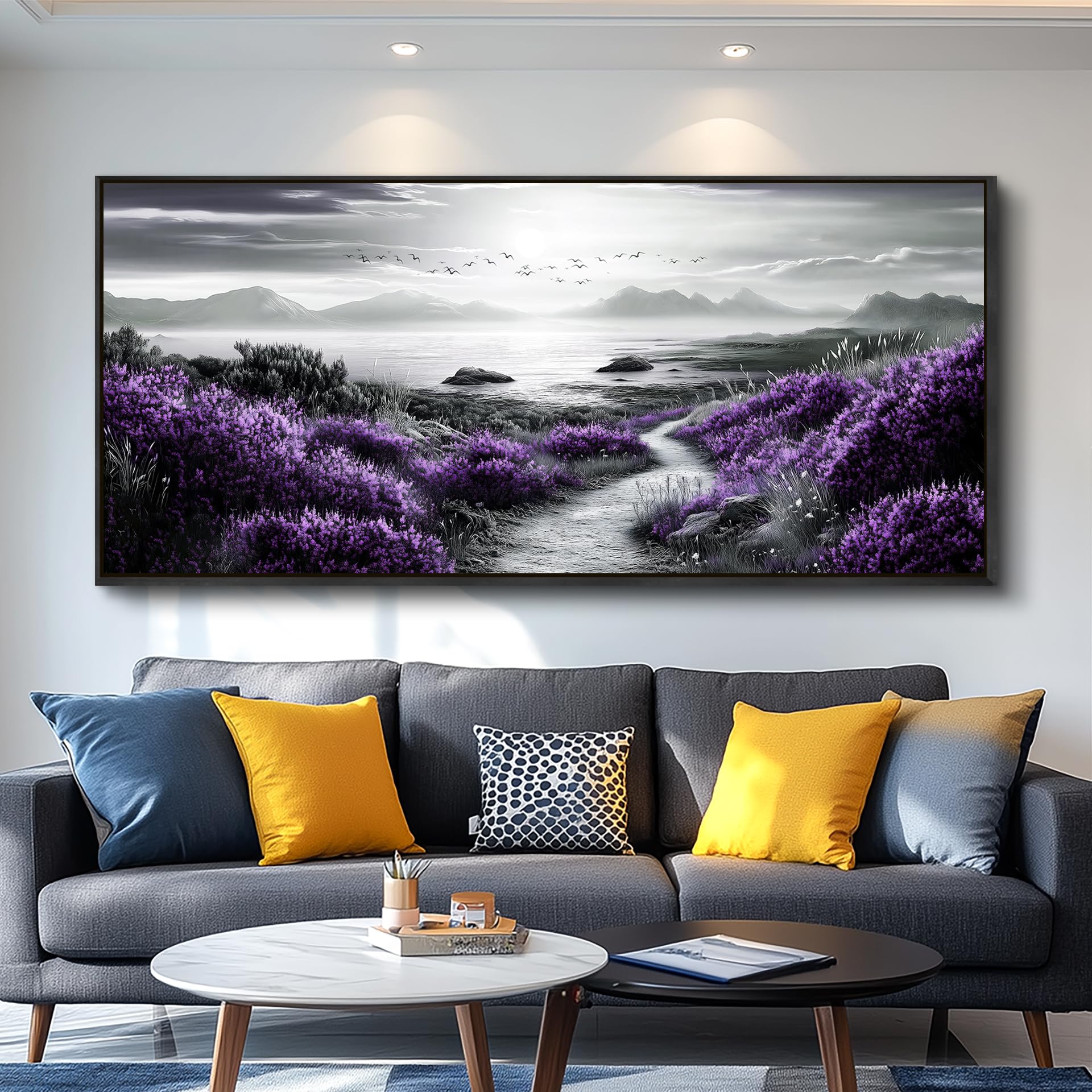 Photo 1 of FUHAIHUA Canvas Wall Art For Living Room Large Wall Decor For Office Bedroom Decorations Black And White Landscape Pictures Blue Tree Painting Artwork Room Wall Mural Aesthetic Home Decor 32x72 In (different than stock image) 