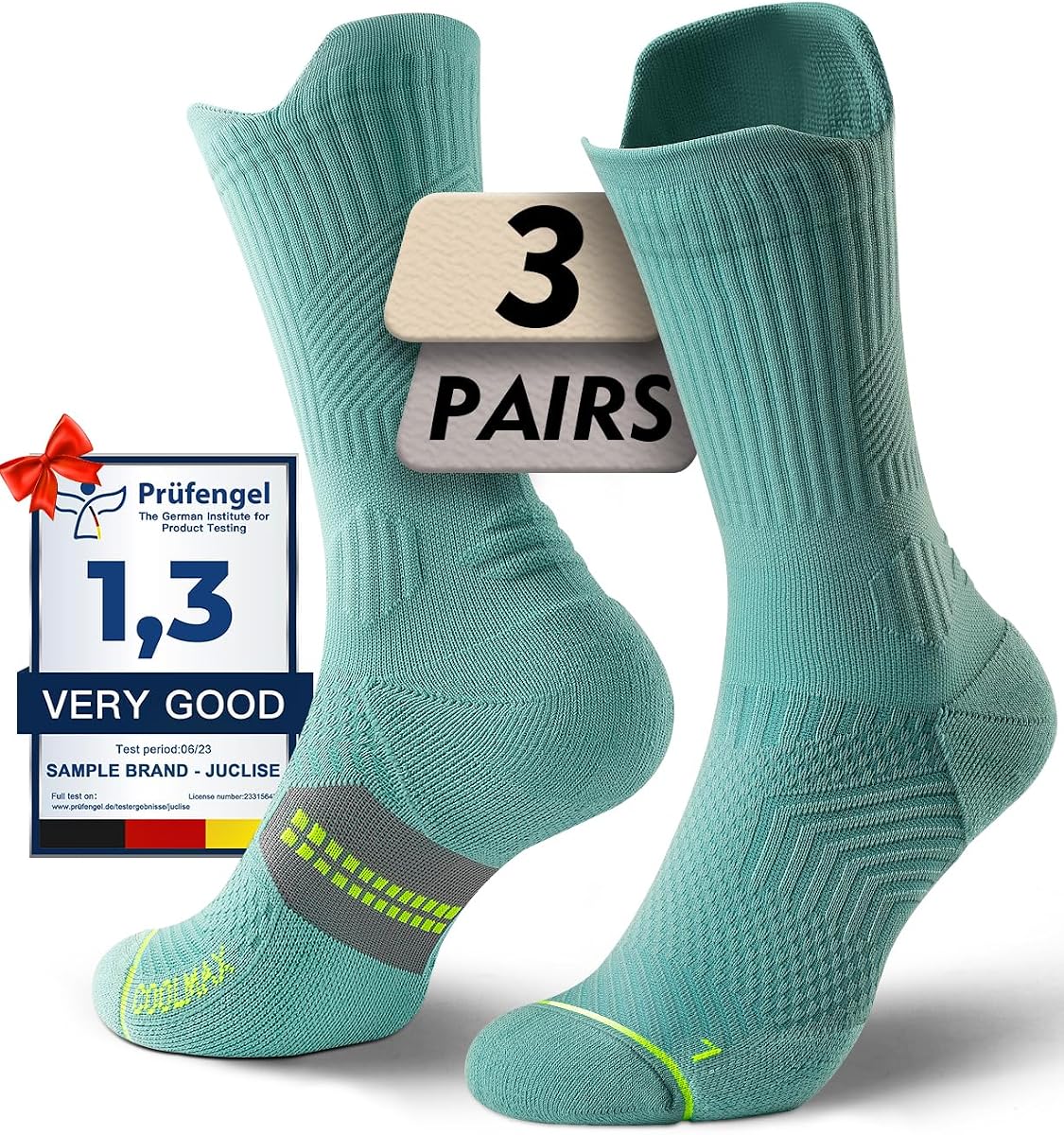 Juclise Calcetines para correr de compresión de viscosa de bambú Coolmax para mujer | Comodidad que absorbe la humedad, soporte para el arco, amortiguación anti-ampollas, refrigeración transpirable, botas de verano, senderismo y uso deportivo.