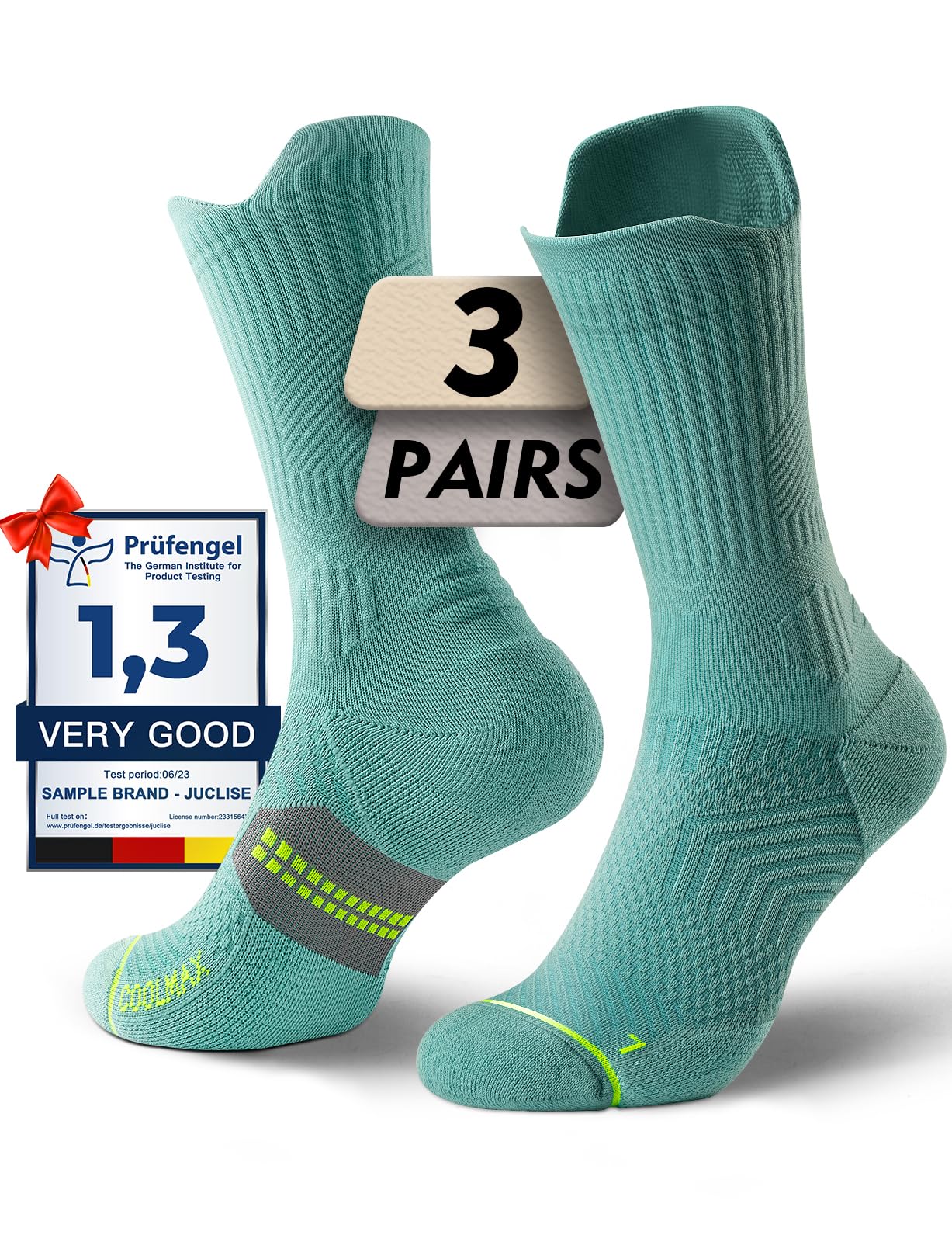 Juclise Women's Compression Crew Running &amp; Hiking Socks, 3 Pairs, Cushioned