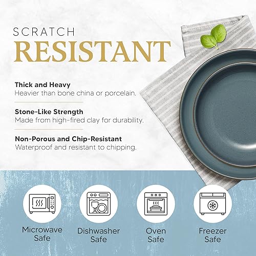 Miniatura 4 de Mesa Uno - Juego de 4 platos llanos de cerámica portuguesa con borde elevado, diseño moderno y simple de cerámica artesanal, platos aptos para horno