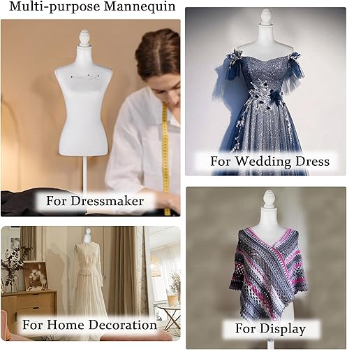 Miniatura 3 de HOMBOUR Cuerpo de maniquí femenino, forma de vestido de torso de maniquí de costura, maniquí ajustable con soporte para exhibición, color blanco