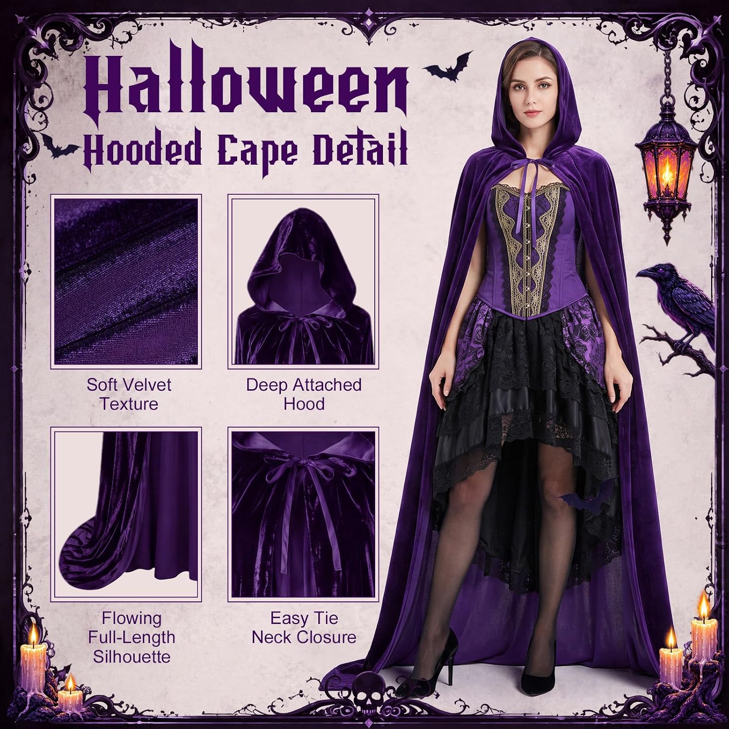 Hercicy 6 Pack Halloween Hooded Velvet Cape Vampire Witch