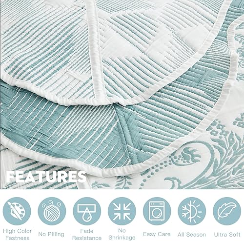 Miniatura 6 de Colcha extragrande King de 128 x 120 pulgadas, extra ancha, diseño de damasco jacquard matelasse, ligera, reversible, 5 piezas, 100% microfibra,