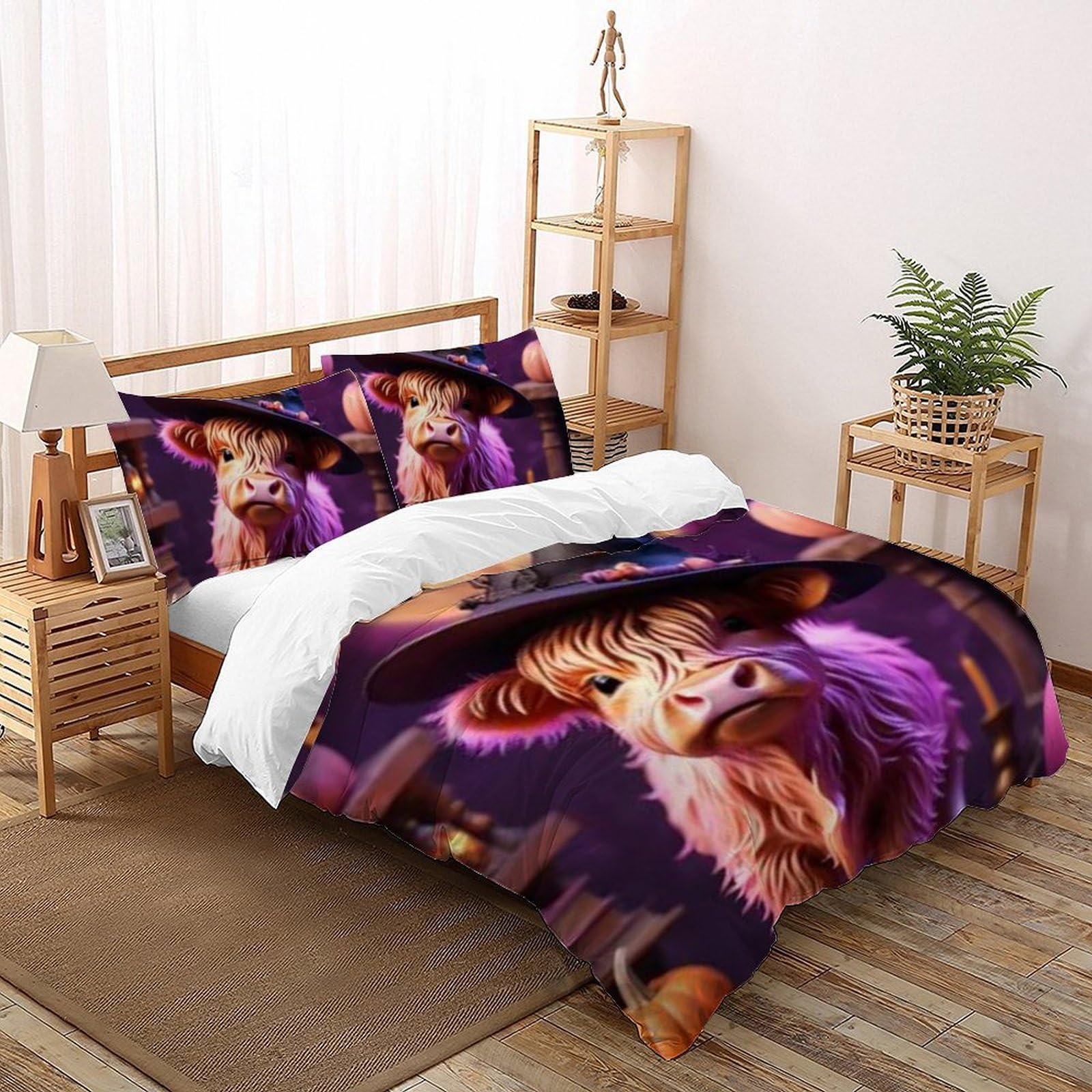 Linge de lit infroissable motif vache des Highlands pour chambre moderne