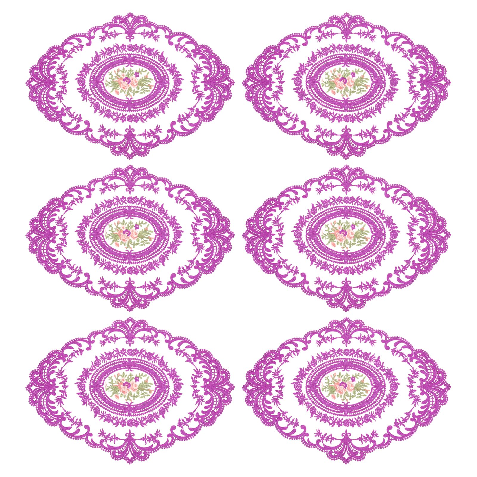 Dentelle brodée premium pour ces sets de table ovales style crochet français rose