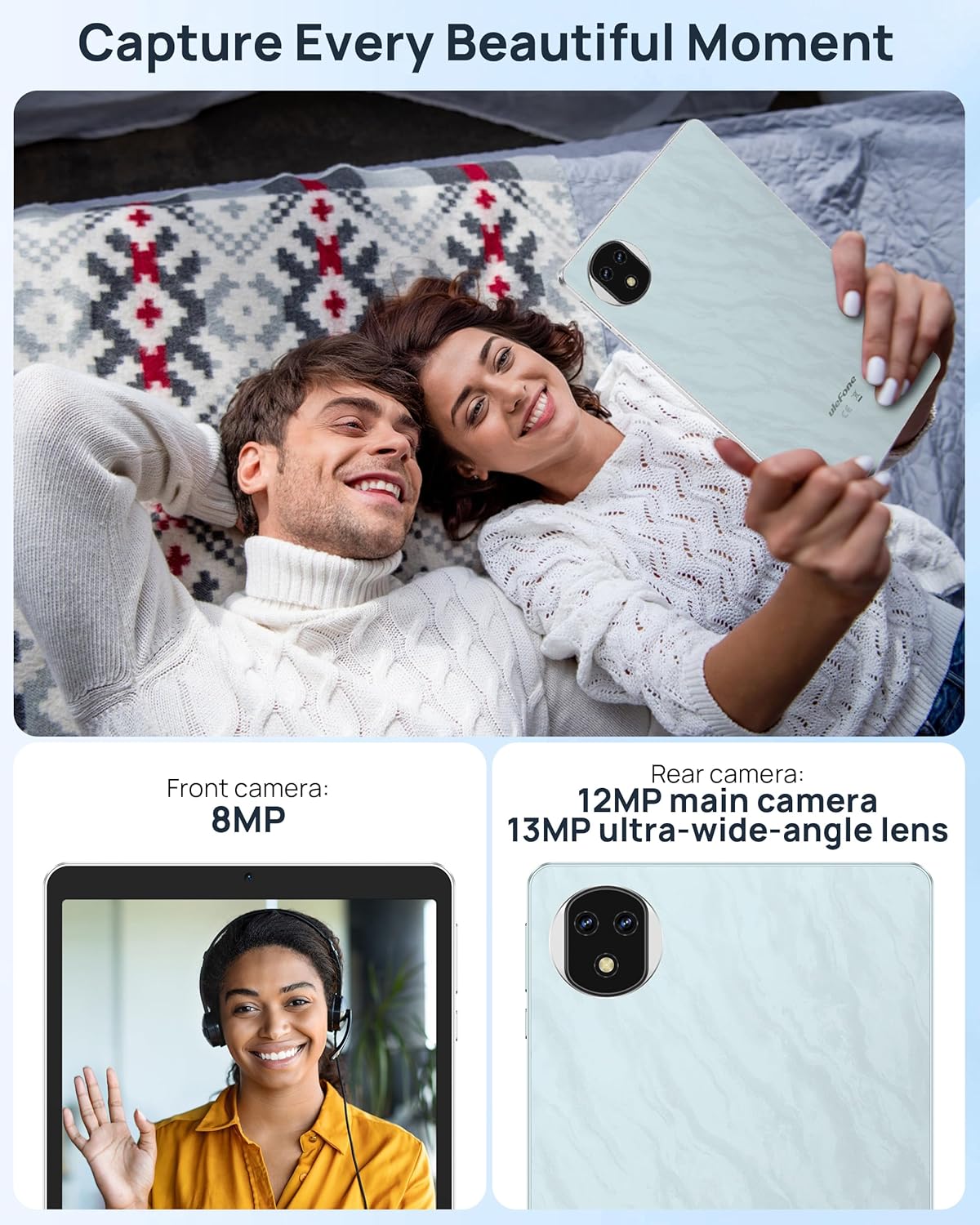 Ulefone Tab A9 Pro Compact Tablet, 8.68" TÜV SÜD Eye Comfort Display, Android 15, 8GB RAM 128GB (2TB Expandable), Slim & Lightweight, Dual Speakers, Portable Tablet for Young Adults (Galaxy Blue)