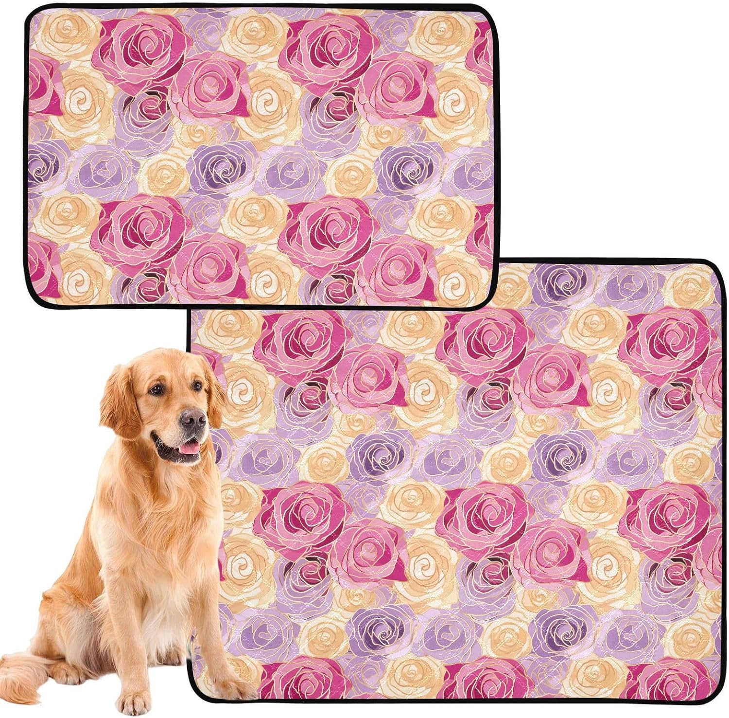 Stacking Flower Pet Mat Reusable Feeding Mats for Food and Water Non-Slip Pee Pads for Dogs Cats 2 Packs