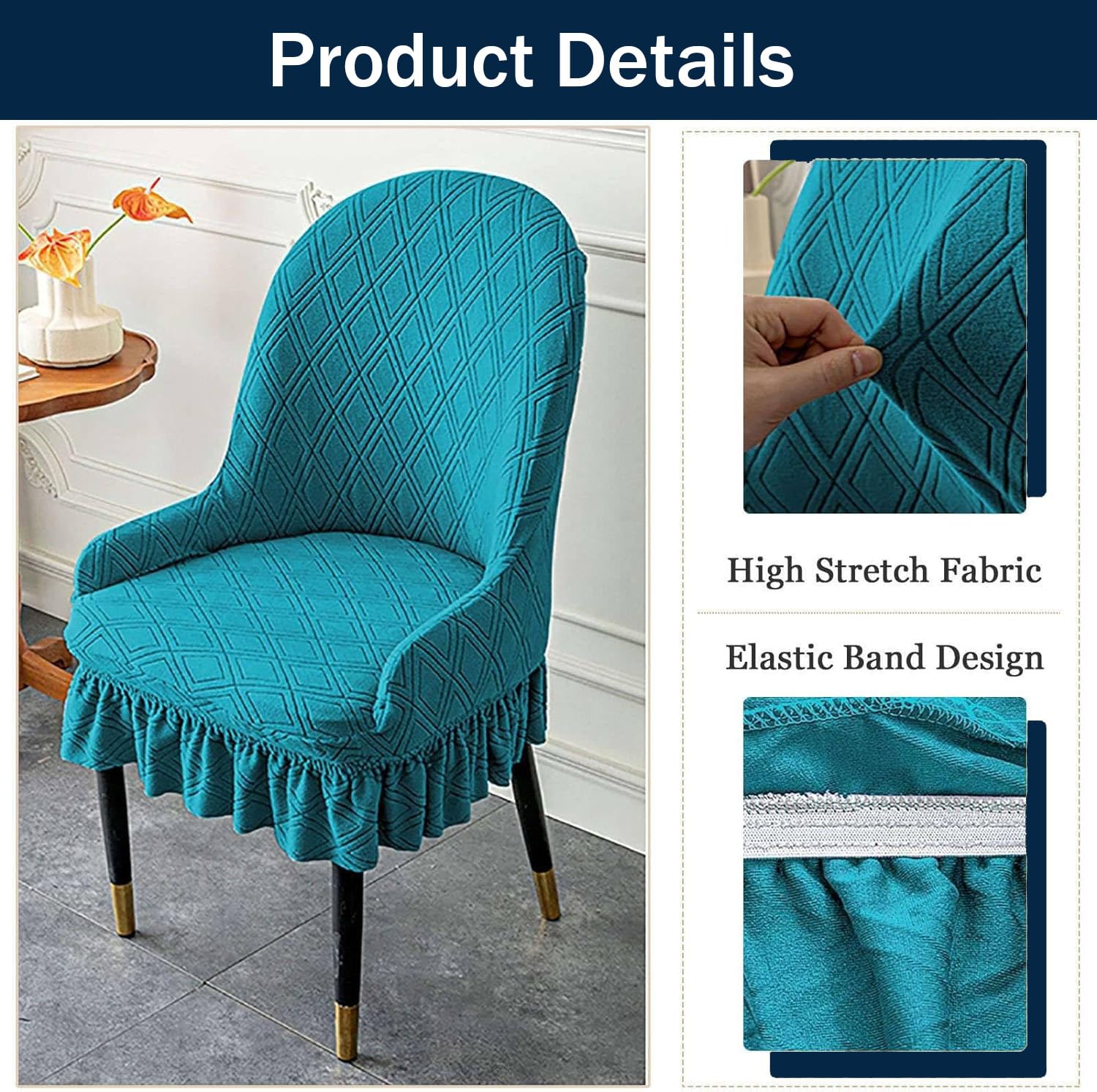YOPOIY Fundas elásticas para sillas con respaldo curvado con faldón, fundas de silla de comedor de jacquard, fundas extraíbles lavables para decoración (verde oscuro, 4 piezas)