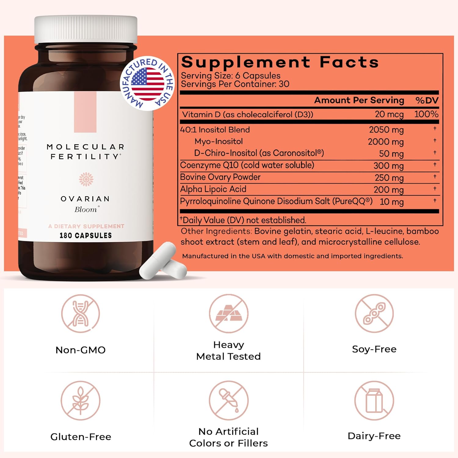 Ovarian Bloom - Doctor Formulated Fertility Supplement for Women - Hormone Balance, Egg Cell Health, Reproductive Wellness - 40:1 Myo-Inositol & D-Chiro Inositol - 30 Day Supply