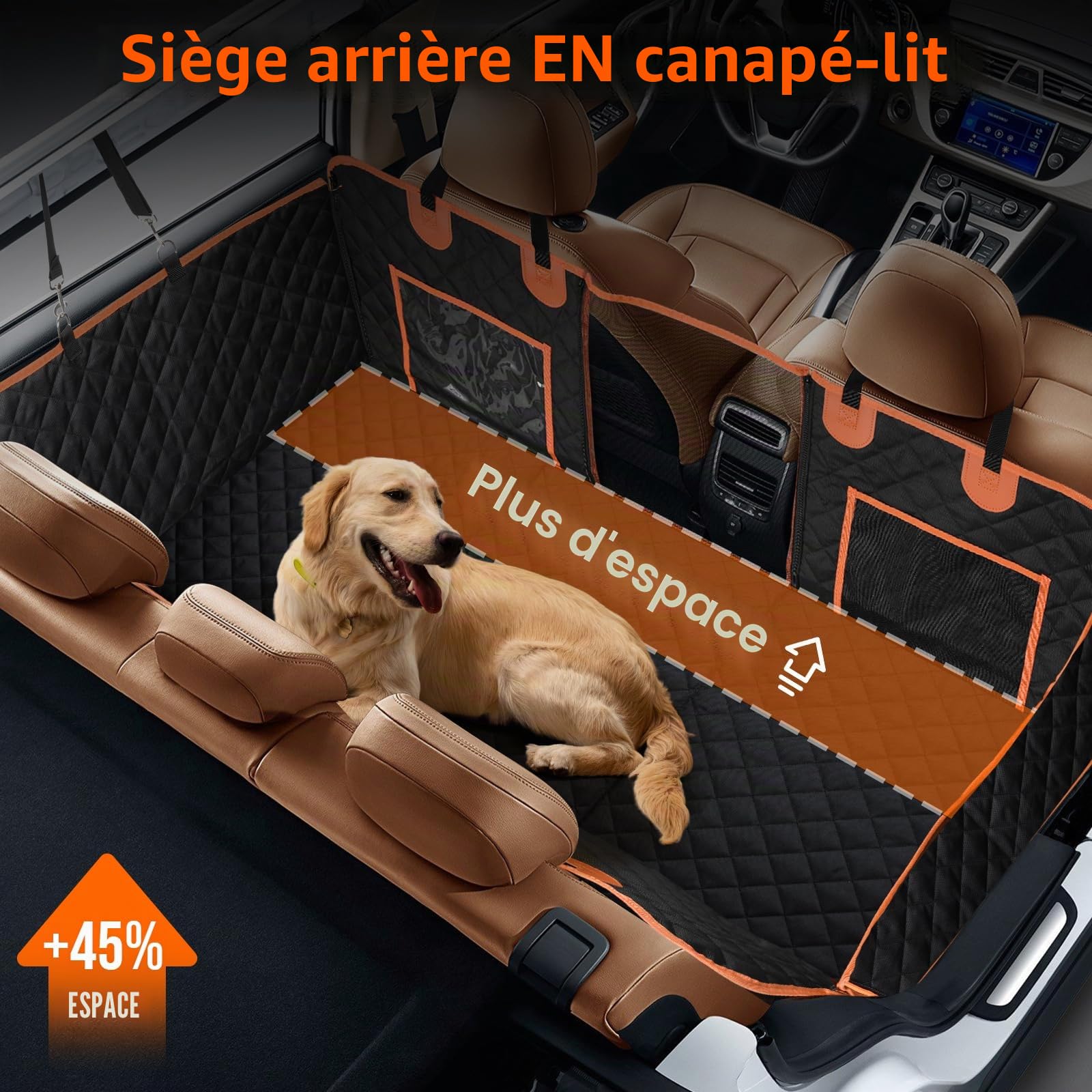 Euqvunn Protection Coffre Voiture Chien avec Fond Rigide [Taille Plus Large et Clip en métal] Housse Voiture Chien, Imperméable Protection Siege Voiture Chien Universel pour Voitures, SUV, coffres
