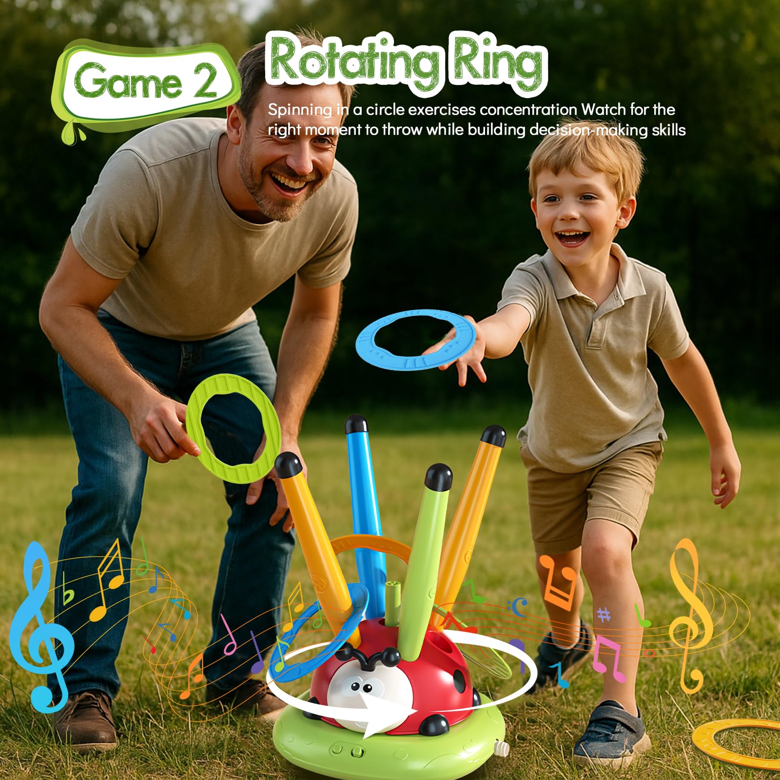 RoserRose 5 en 1 Juegos Exterior Niños, Cohete Juguete, Salto Musical, Juego de Lanzamiento, Esquivar y Saltar, Juguetes Jardin con Mando a Distancia, Juegos de Exterior para Niños 3 4 5 6 7 8 Años