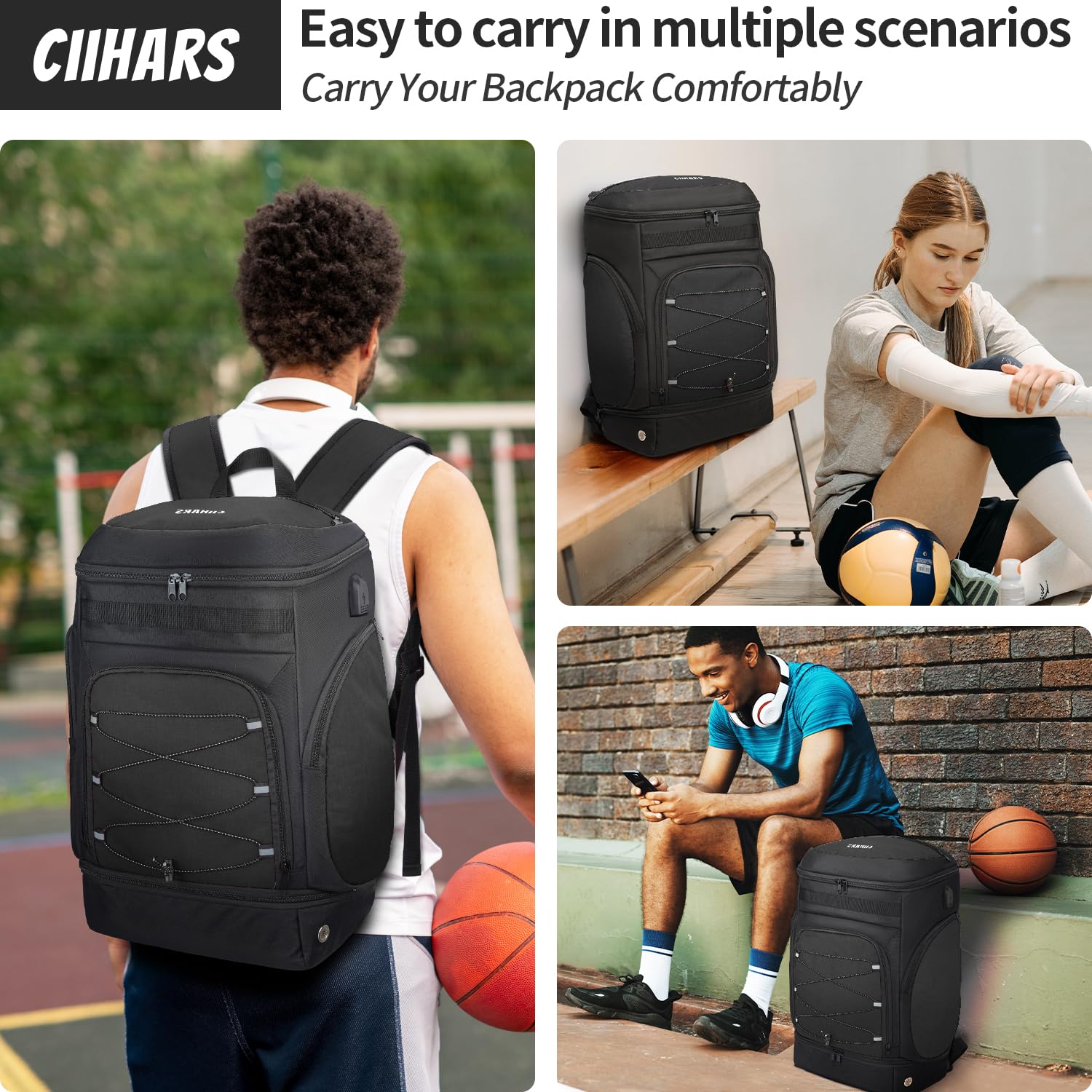 Basketball-Rucksack, große Sporttasche mit separatem Ballhalter und Schuhfach, ideal für Basketball, Fußball, Volleyball, Fitnessstudio