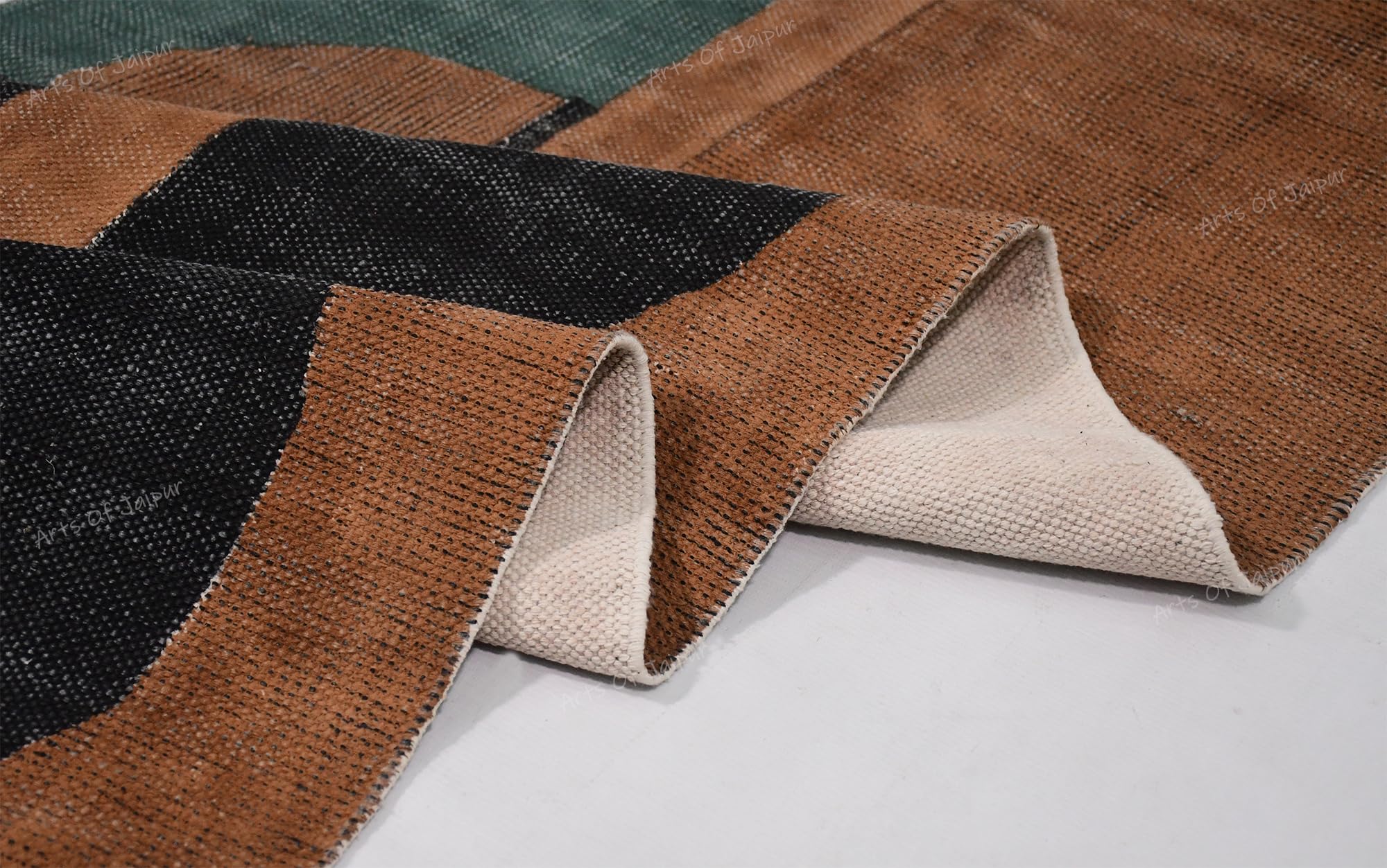 Area Rug Collection Baumwoll-Läufer, 122 x 30 cm, Schwarz und Braun, Halbmond-Designer-Baumwoll-Teppich für Schlafzimmer, Eingang, Haustür, Läufer für Bauernhaus, Küche, Waschküche