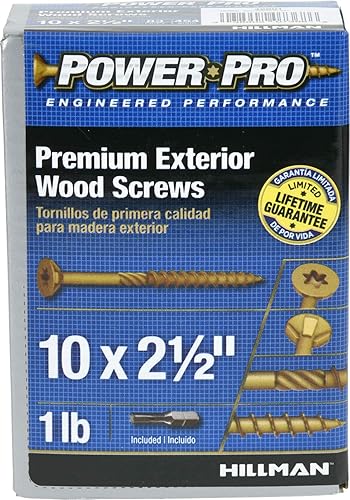 Miniatura 2 de Power Pro 48601 Tornillos para madera, #10 x 2-12 pulgadas, tornillos de cubierta premium para exteriores, resistentes a la corrosión, bronce