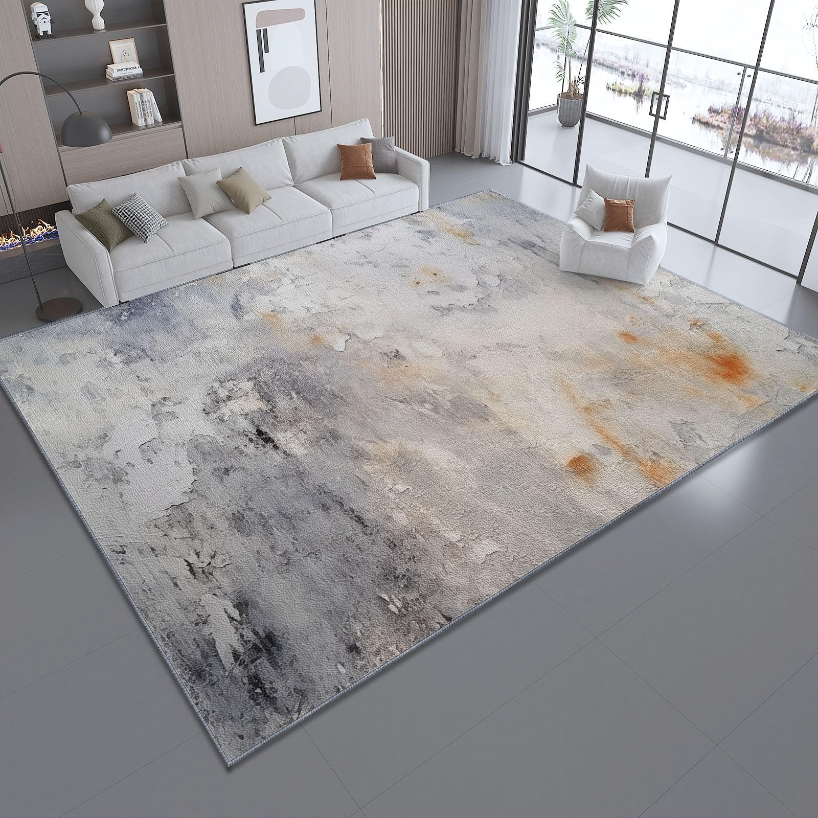 Tapis de salon abstrait taupe 200x250 cm grand format antidérapant