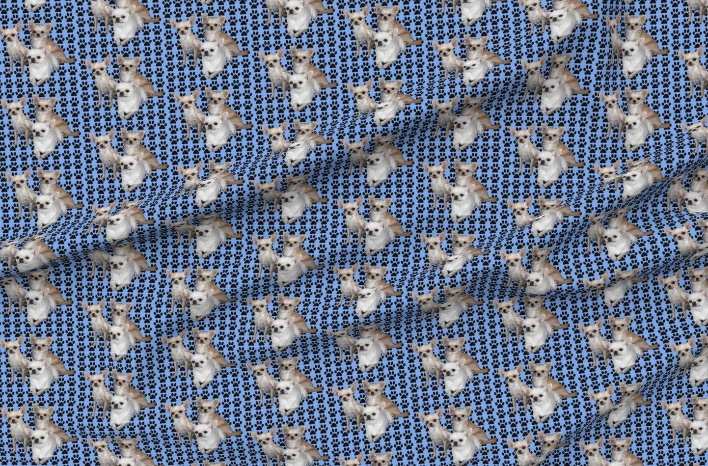 Spoonflower Fabric - Chihuahuas Blue Chihuahua Dog Paw Prints Printed on Minky Fabric by The Yard - Sewing Baby Blankets Quilt Backing Plush