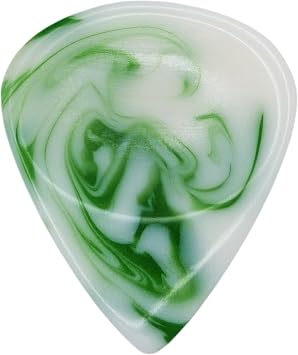 Handcrafted White With Green Swirls Resin Guitar Pick - 3.0 mm Ultra Heavy Gauge - 351 Groove Shape - Polished Finish - Exotic Plectrums