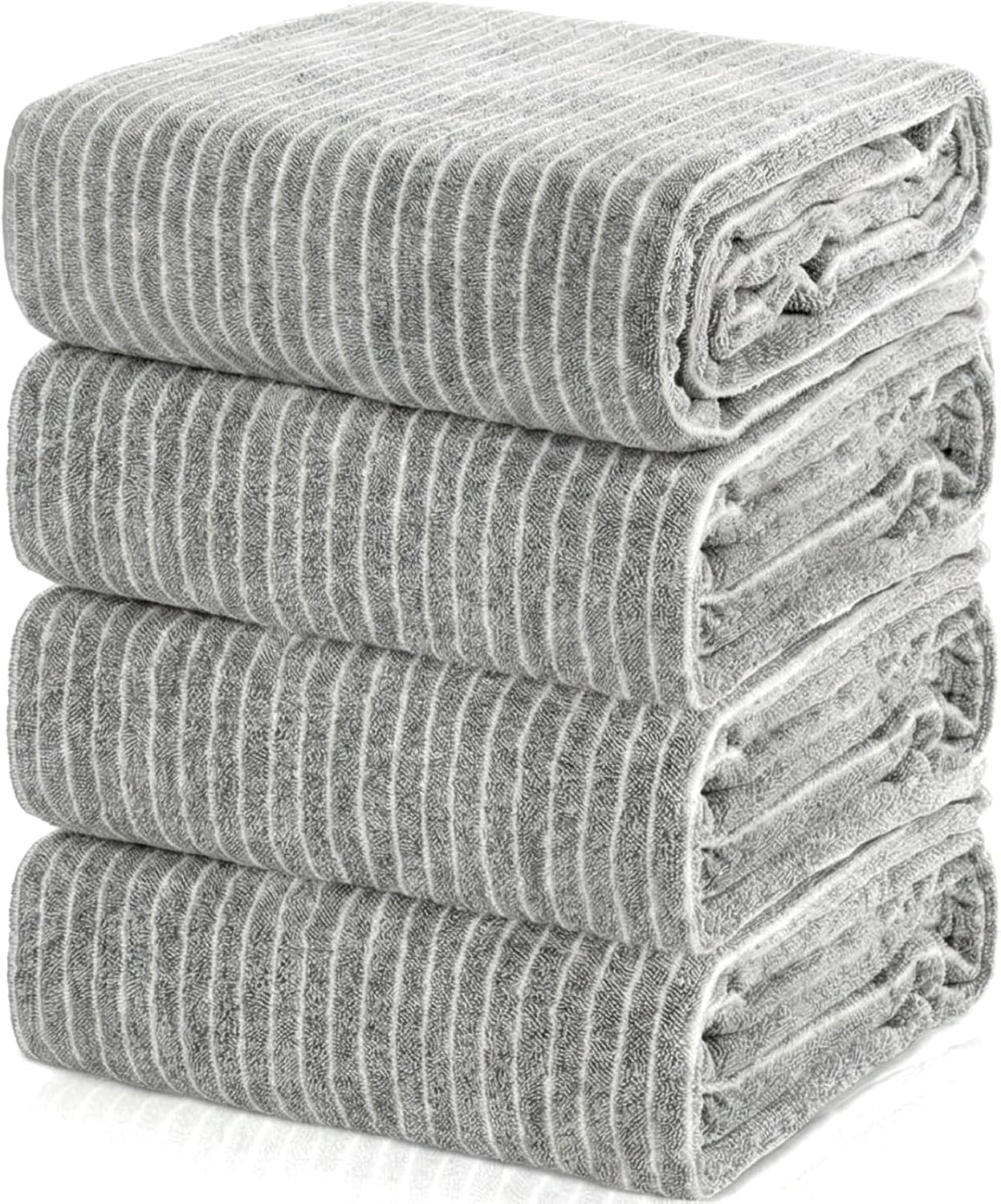 4 Pieces Extra Large Grey Striped Bath Towels Set 35 x 70 in Coral Fleece Oversized Bathroom Pool Towel Highly Absorbent Soft Quick Dry Shower Bath Sheets for Hotel Spa Pool