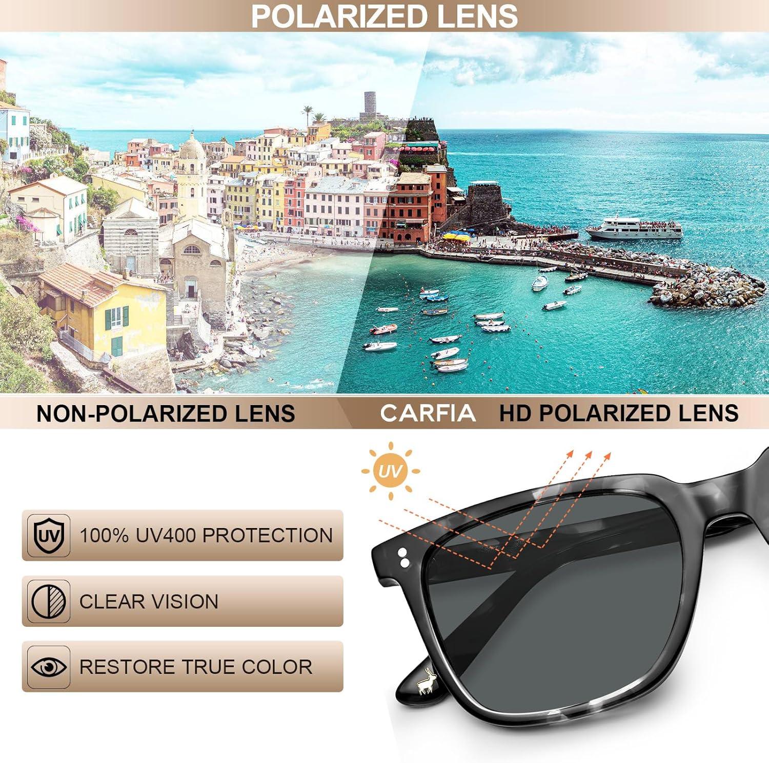 CARFIA Polarized Sunglasses for Women: Acetate, Small/Medium Size, UV400 Anti Glare CA5354 - Image 4