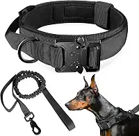 Coleira e guia táticas para cães, coleira de nylon para treinamento ajustável com alça de controle para cães de médio e grande porte para treinamento diário e caminhadas(M/Preto/Com Guia)