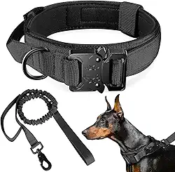 Coleira e guia táticas para cães, coleira de nylon para treinamento ajustável com alça de controle para cães de médio e grande porte para treinamento diário e caminhadas（M/Preto/Com Guia）