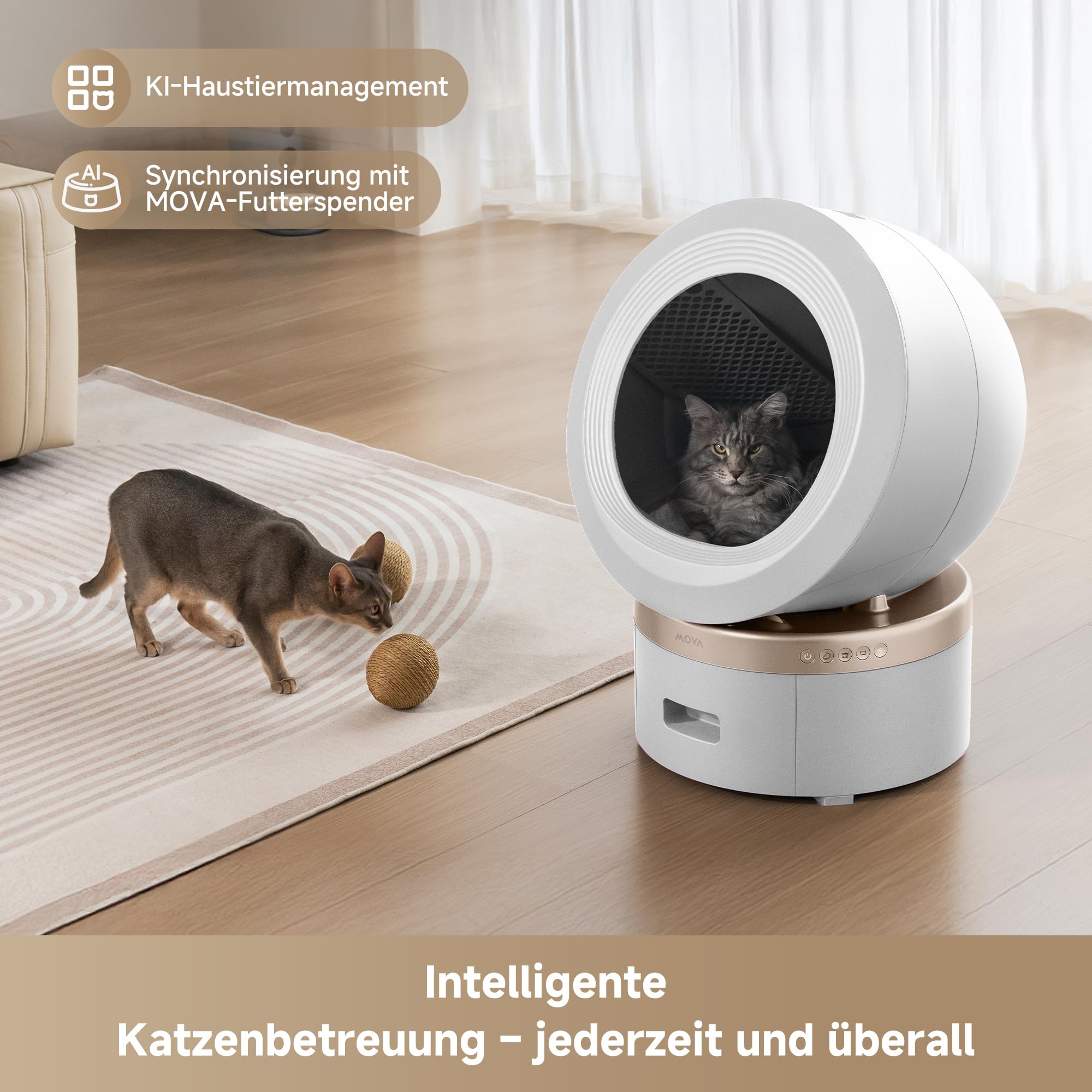 MOVA MeowgicPod LR10 Prime Intelligente Katzentoilette mit 110, 15 Tage ohne Aufsammeln, Frische dank Doppelkammersystem, Entnahme mit nur einer Bewegung,Intelligente Katzenbetreuung,App-Fernsteuerung