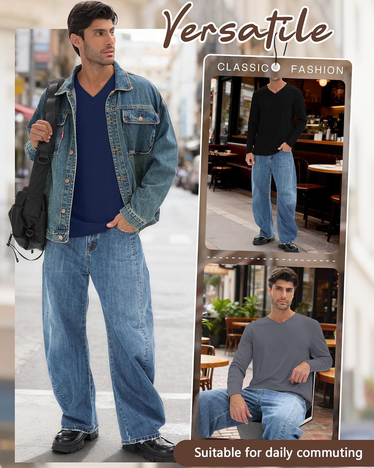 5 Pack Men's Big and Tall Thermal Shirts Fleece Lined V Neck Long Sleeve Base Layer Tops Loose Casual Warm Winter - Image 5