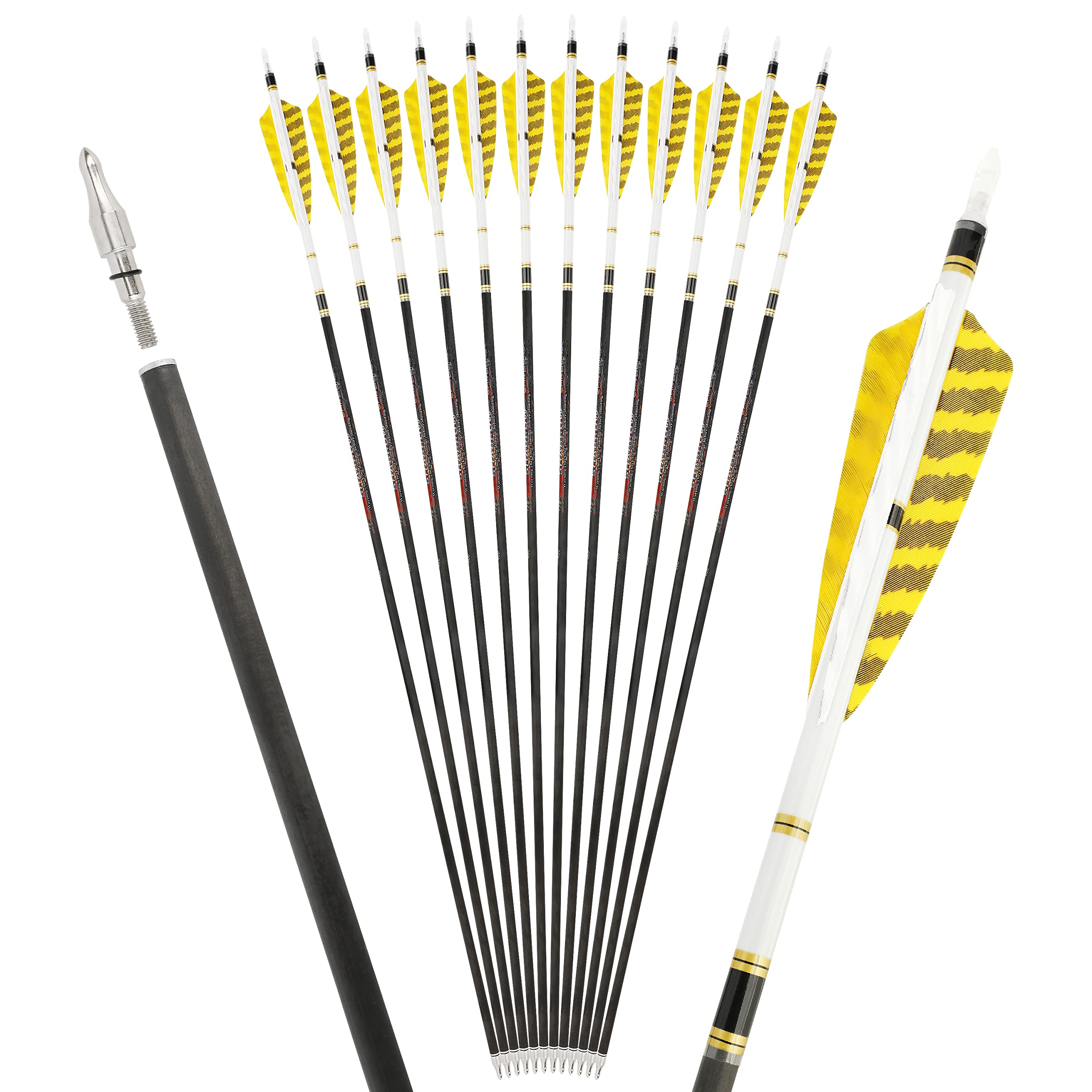 Tir à l'arc Flèches en Carbone Pur 250 300 350 400 500 600 Spine Turkey Feather targeting Flèche de Chasse pour Arc à poulies Arc recourbé