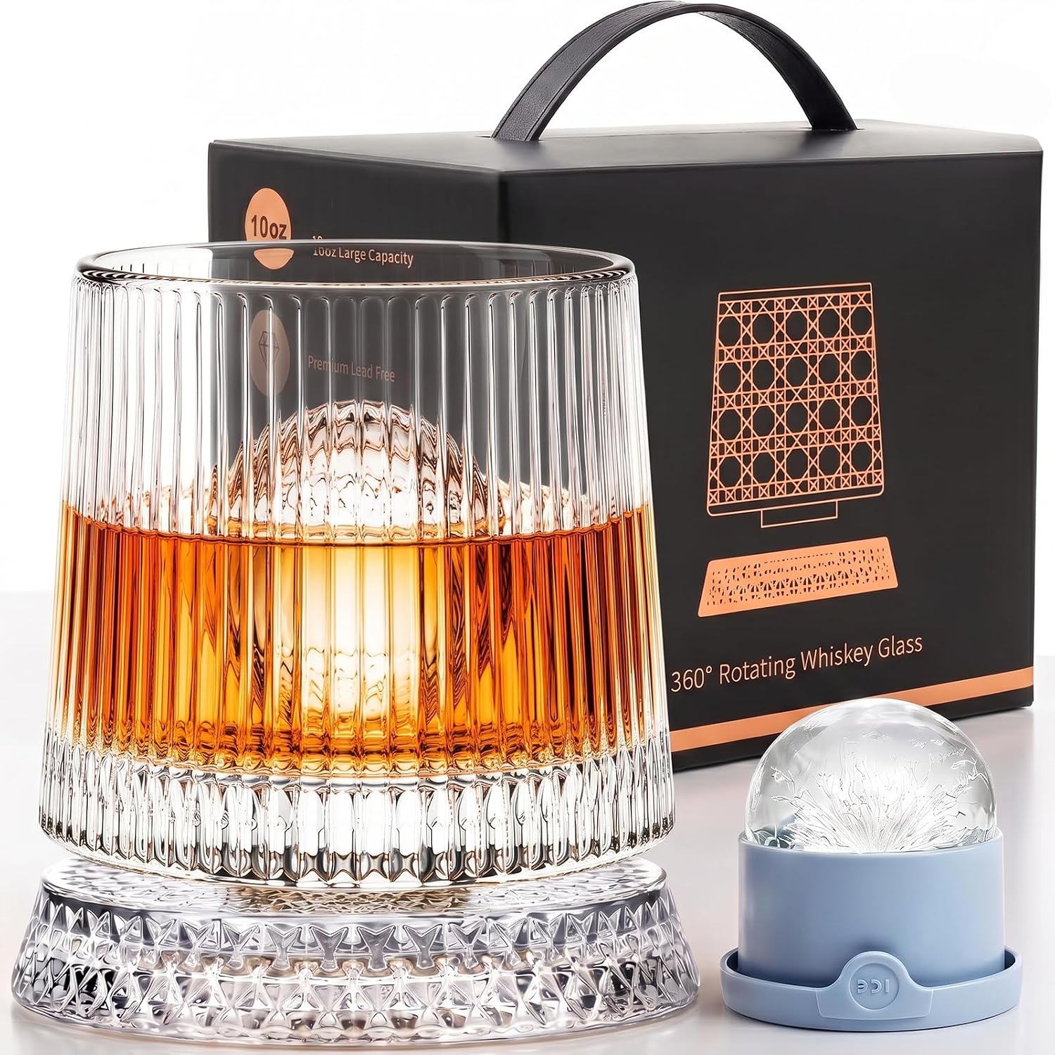 10oz 360° Spinning Whiskey Glasses with Ice Mold - Vertical