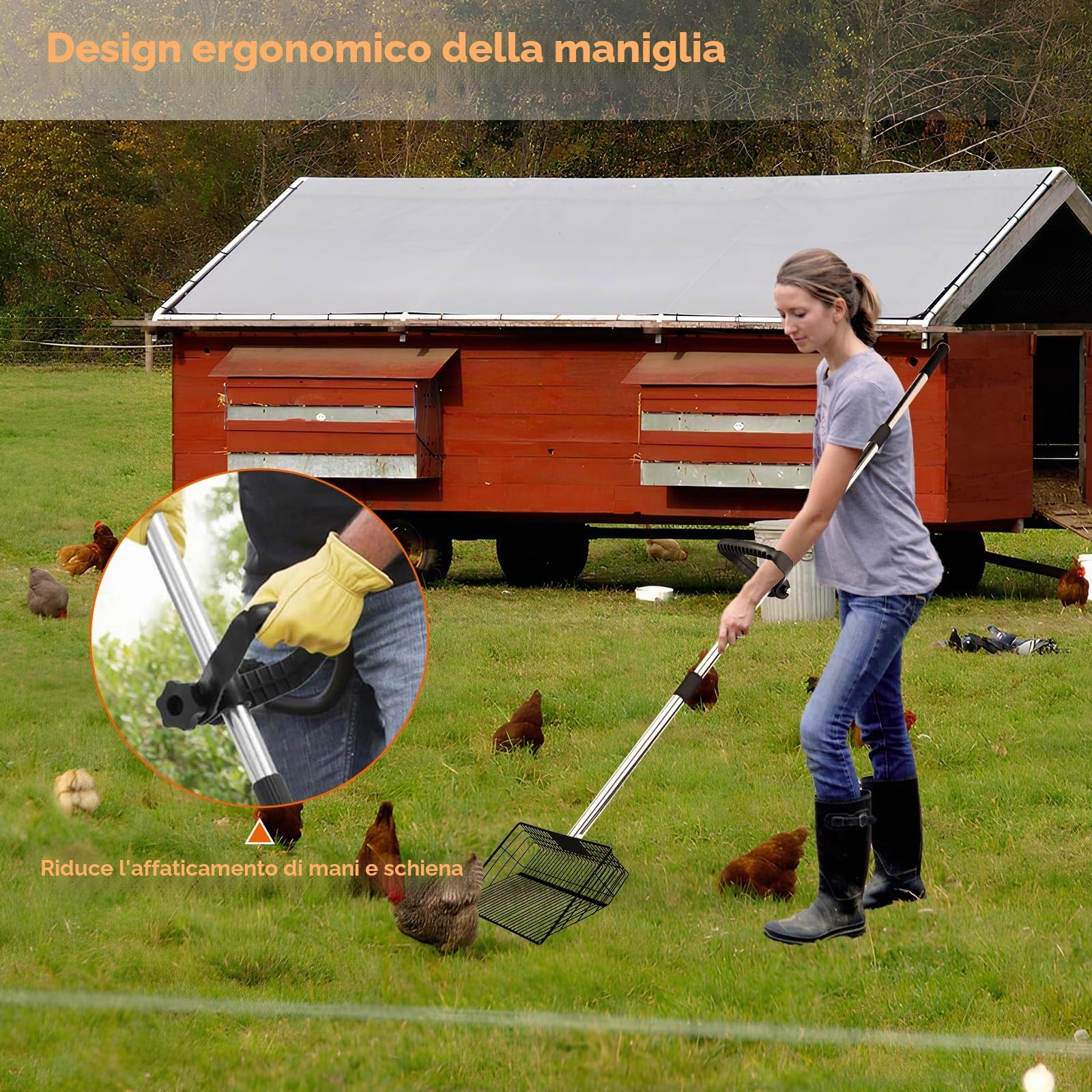 Paletta Lettiera Gatto, Paletta per Letame di Pollo Strumento per la Pulizia Degli Pala per Escrementi di Pollo con Manico Regolabile, per Giardino da Spiaggia Pollaio (A)