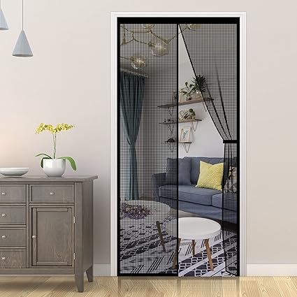 Magnetic Screen Door - Self Sealing Magnets, Reinforced Fiberglass Heavy Duty Mesh Net Closure for Sliding Door, Patio, Bedroom-Hands Free, Pets&Kids Friendly, Fit Doors Size Up to 38 x 82 Inch, Black