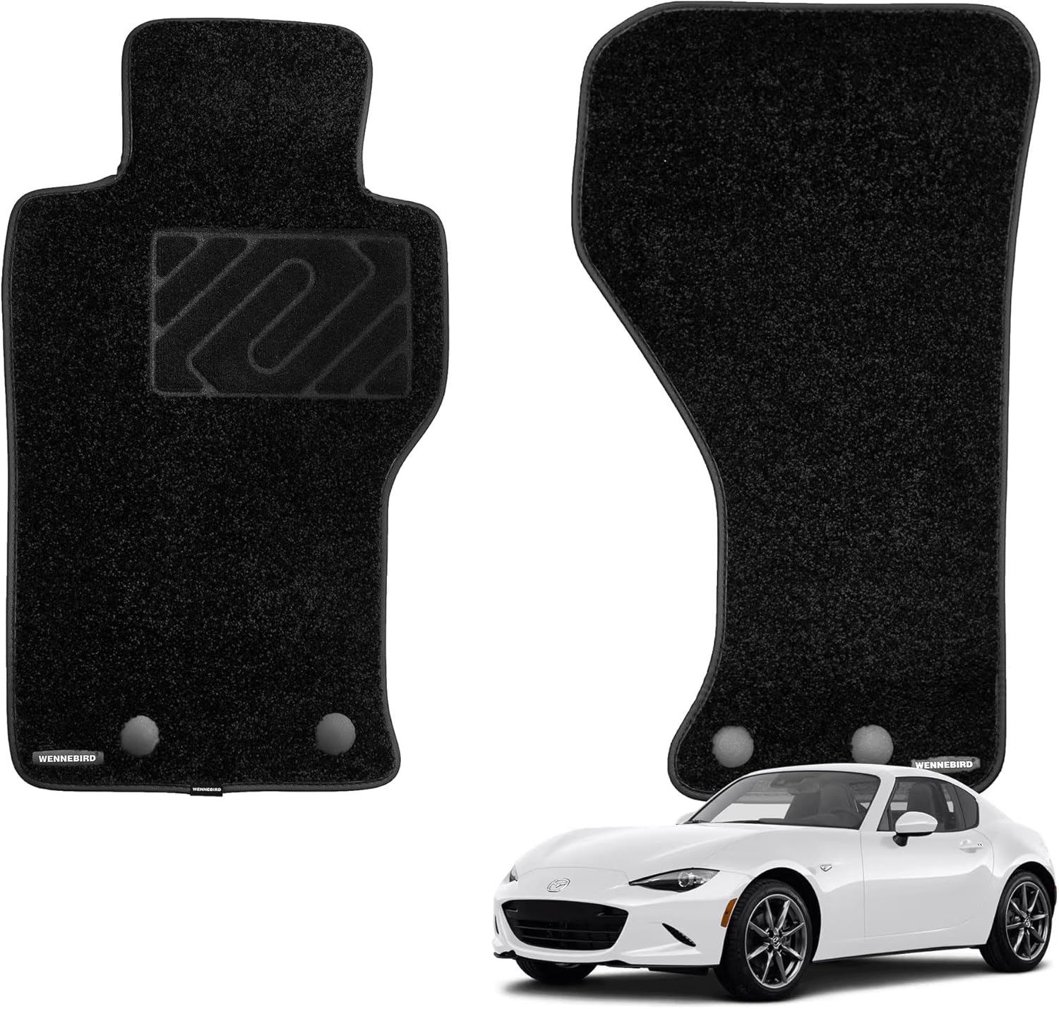 WENNEBIRD Superior Carpet Front Row Floor Mats for 2016-2026 Mazda MX-5 Miata, 0.6-Inch Ultra-Thick, Noise-Reducing, All-Weather Waterproof Anti-Slip – 2-Pc Set