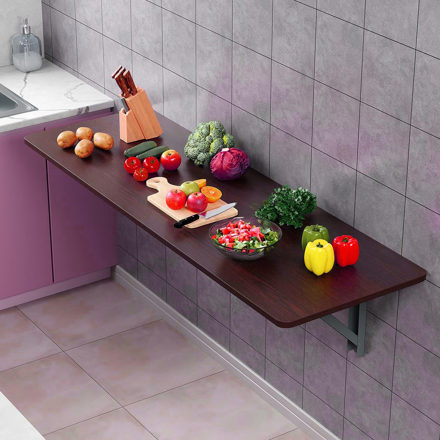 AVRIAN Engineered Wood Wall Mounted Folding Shelf/Platform for Kitchen, Office Canteen, Desk, Sweets Shop Table, Drop Leaf Table for Hotel, Garage. Dining/Storage Purpose Mahogany 24 x 80 cm DIY-image-40