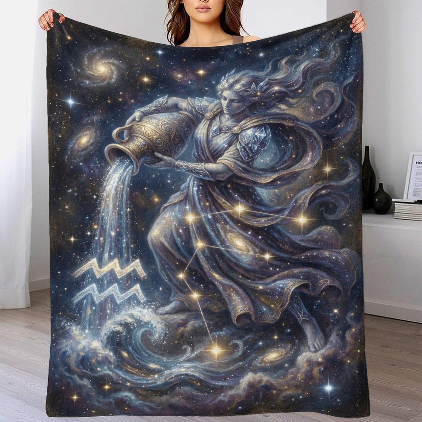 W7C8U2X3 Aquarius Zodiac for for Flannel Throw Blanket, Bedroom Sofa Couch