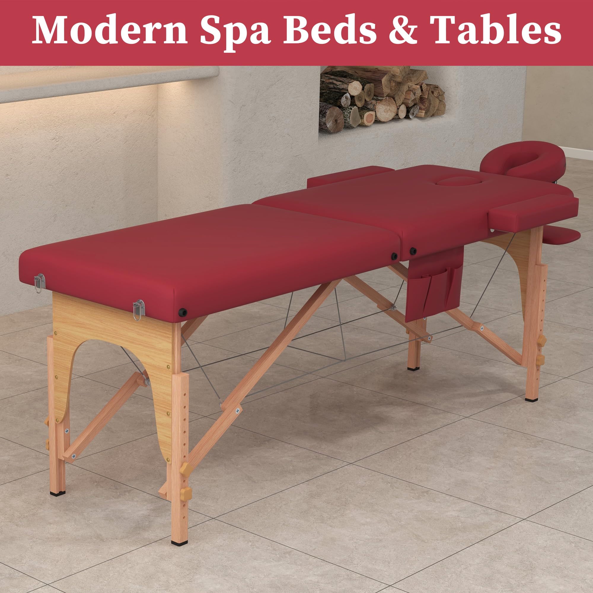 civama Camilla de masaje portátil, 13 kg, peso ligero, plegable, cuidado facial, spa, pestañas, marco de aluminio con bolsa de transporte de accesorios, color burdeos