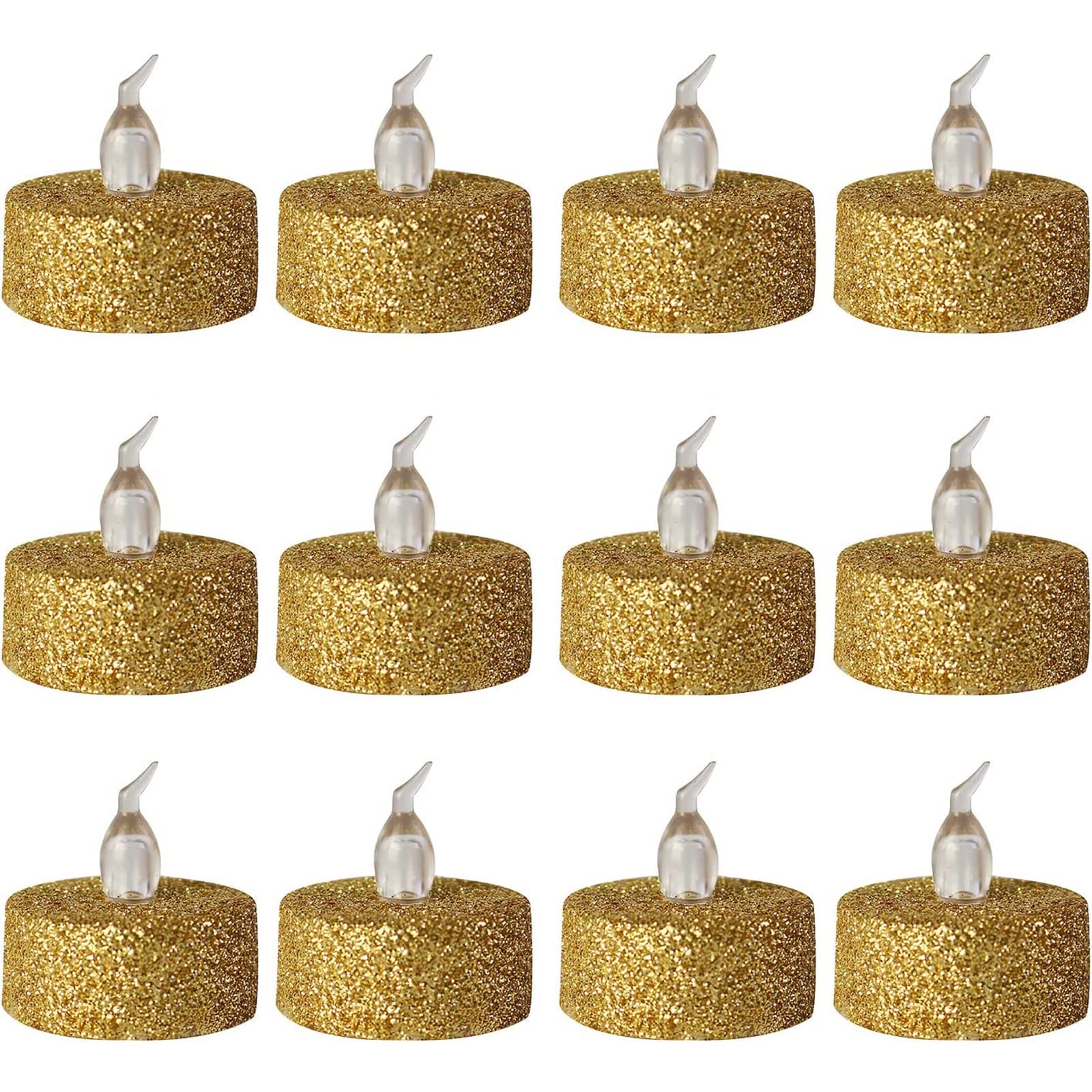 YiYFiT Gold Glittering Led Tealight Candles,12-Pack Warm Yellow Battery Flickering Fake Tea Lights Realistic Flameless Tealights for Christmas,Easter,Halloween,Wedding,Party,Festivals ect Decorations — image 1