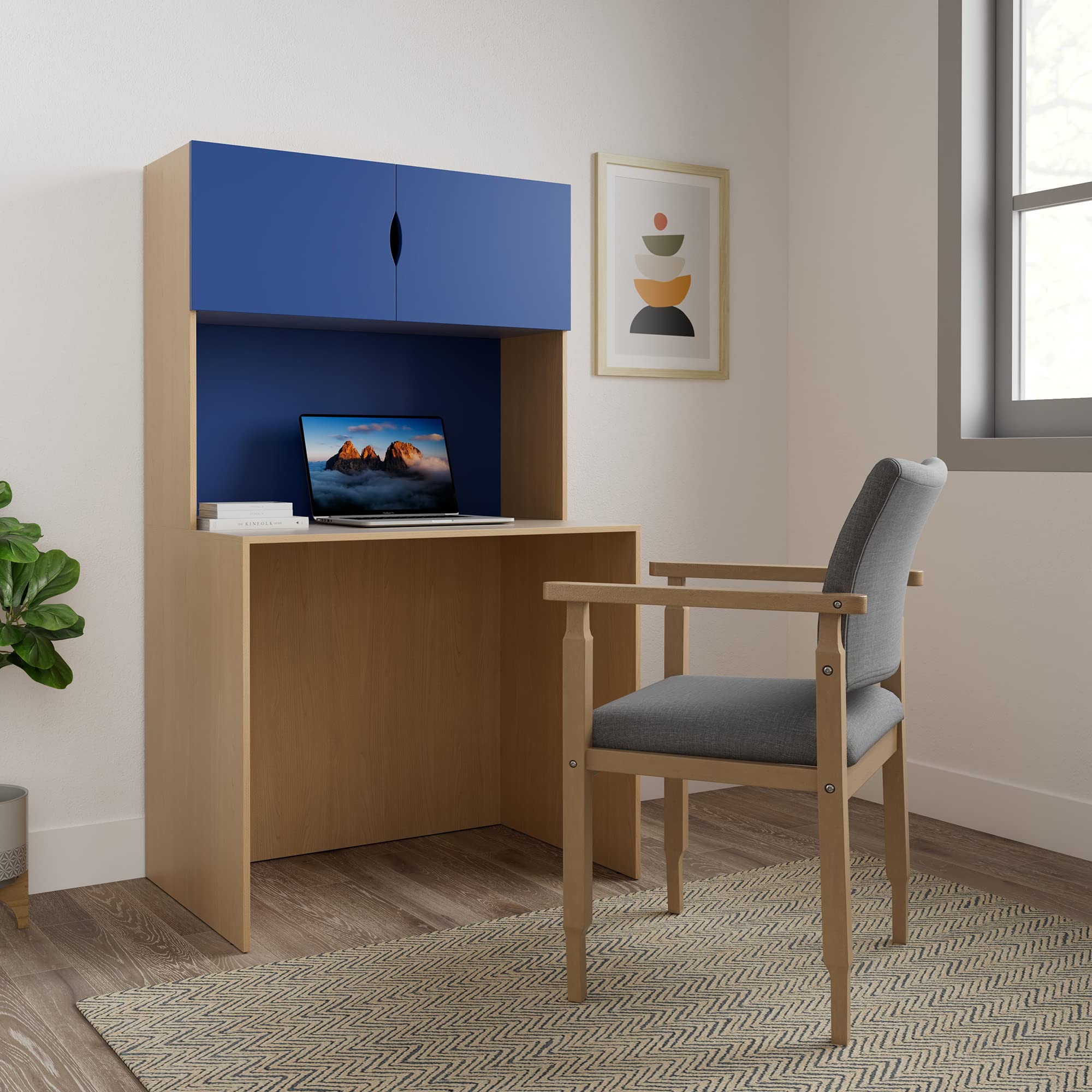 Amazon Brand - Solimo Raches Study Table with Pinup Board and 2 Cupboards (Engineered Wood, Intal Beech and Blue Finish)