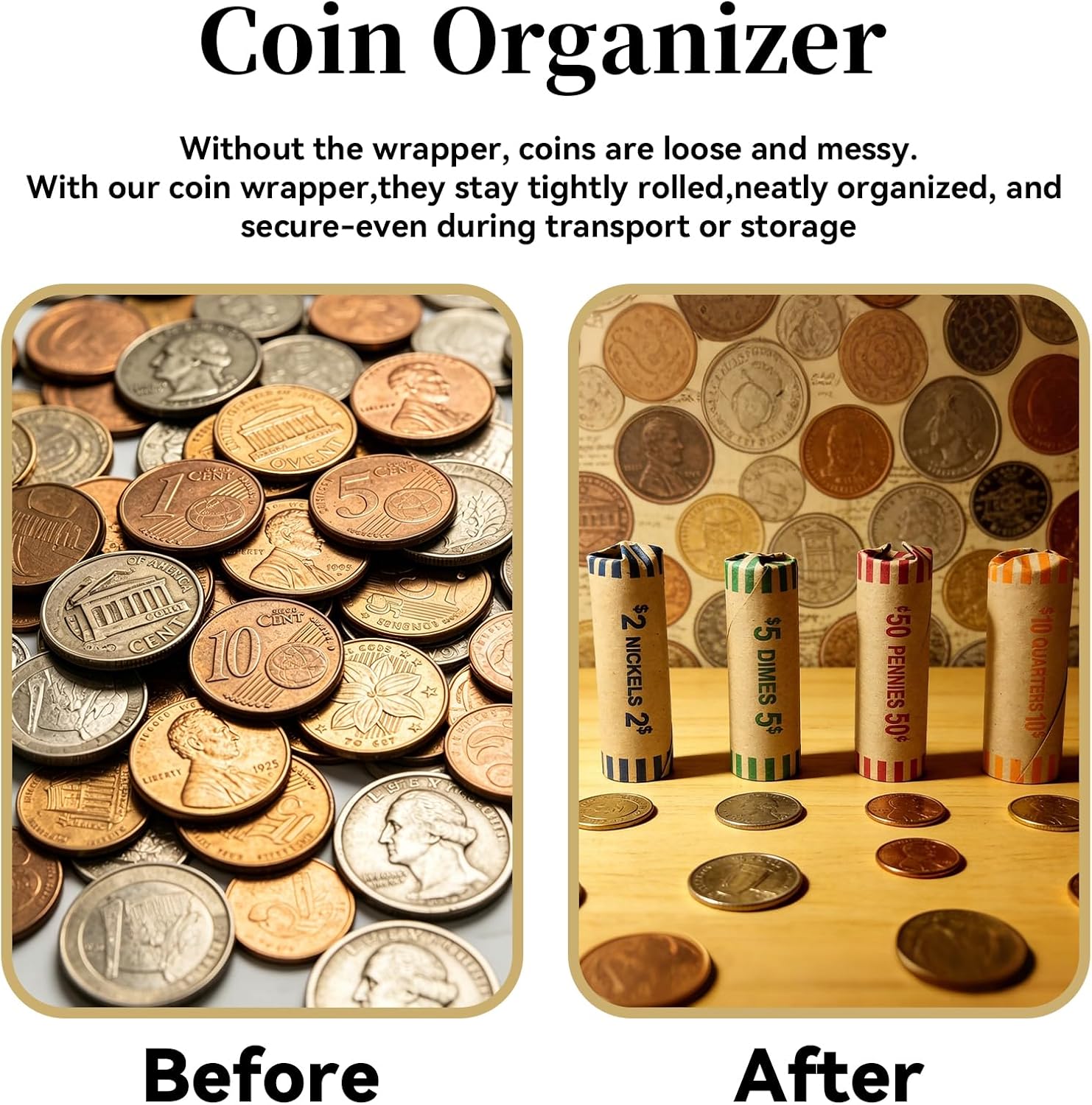 136 Count Coin Wrappers Assorted, Preformed Coin Roll Wrappers for Quarters, Pennies, Nickels & Dimes, Standard Size for Banks, Stores & Offices
