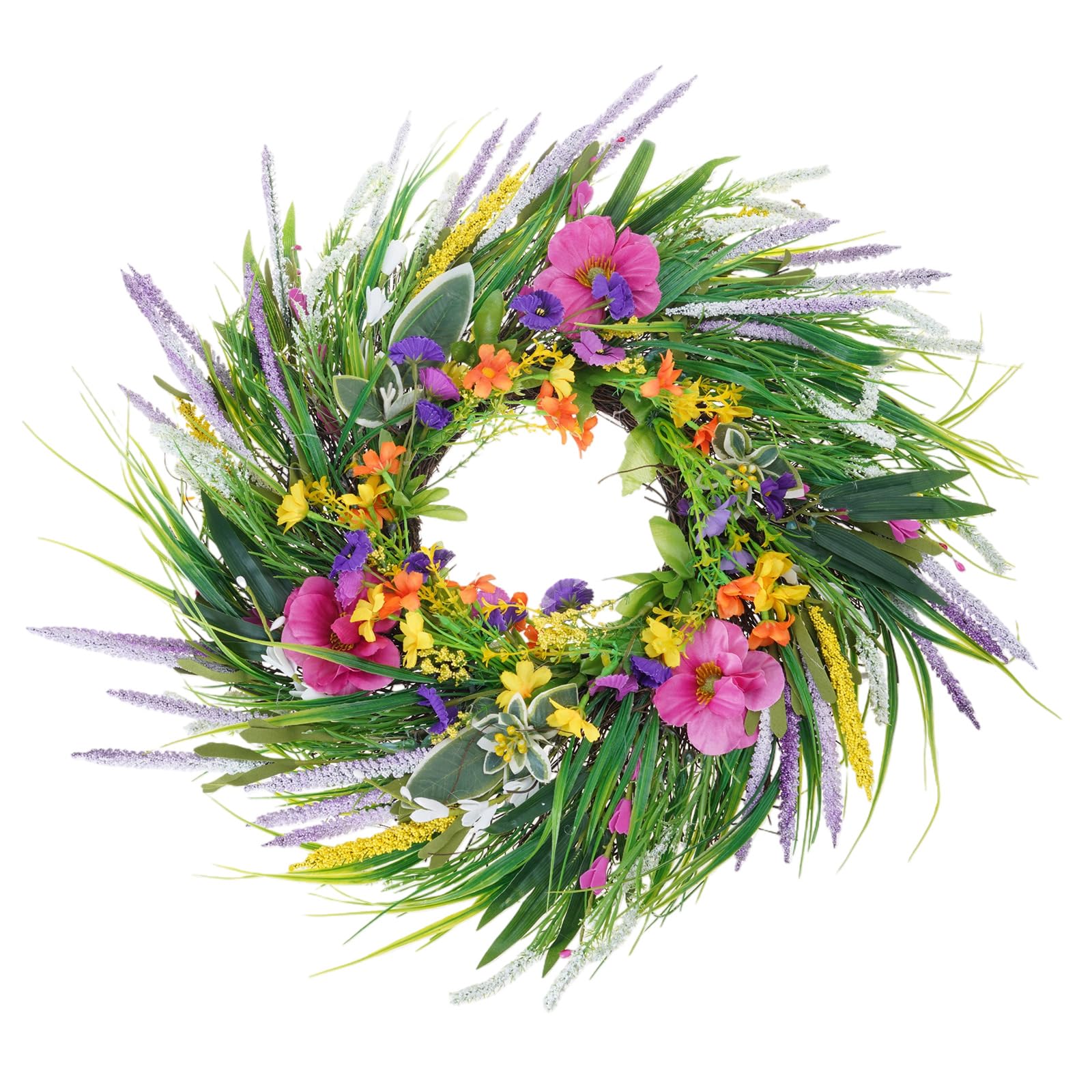 Colorful Spring Wreath Mixed Flower Wreath 55cm Flower Door Wreaths for Front Door Outside Wall Window Farmhouses Indoor