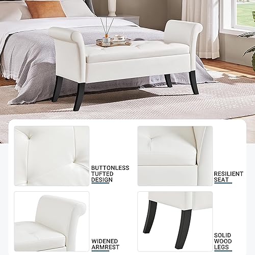 Miniatura 22 de Yaheetech Otomana con almacenamiento, banco otomano de almacenamiento de piel sintética de 52 pulgadas con bisagra de seguridad, banco tapizado con