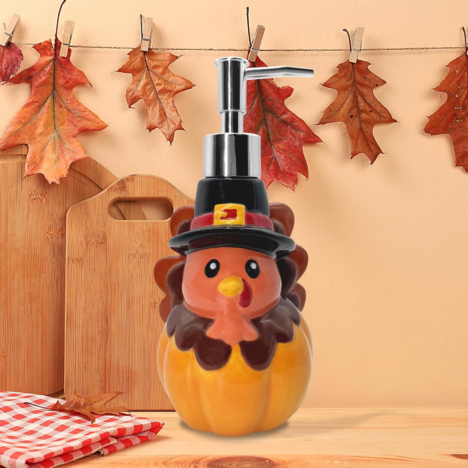 Thanksgiving Turkey Soap Dispenser, Thanksgiving Turkey Bathroom Decor Ceramic Soap Dispenser for Kitchen Countertop, Thanks Bathroom Decorations Refillable Hand Soap Dispenser with Pump Kitchen Decor