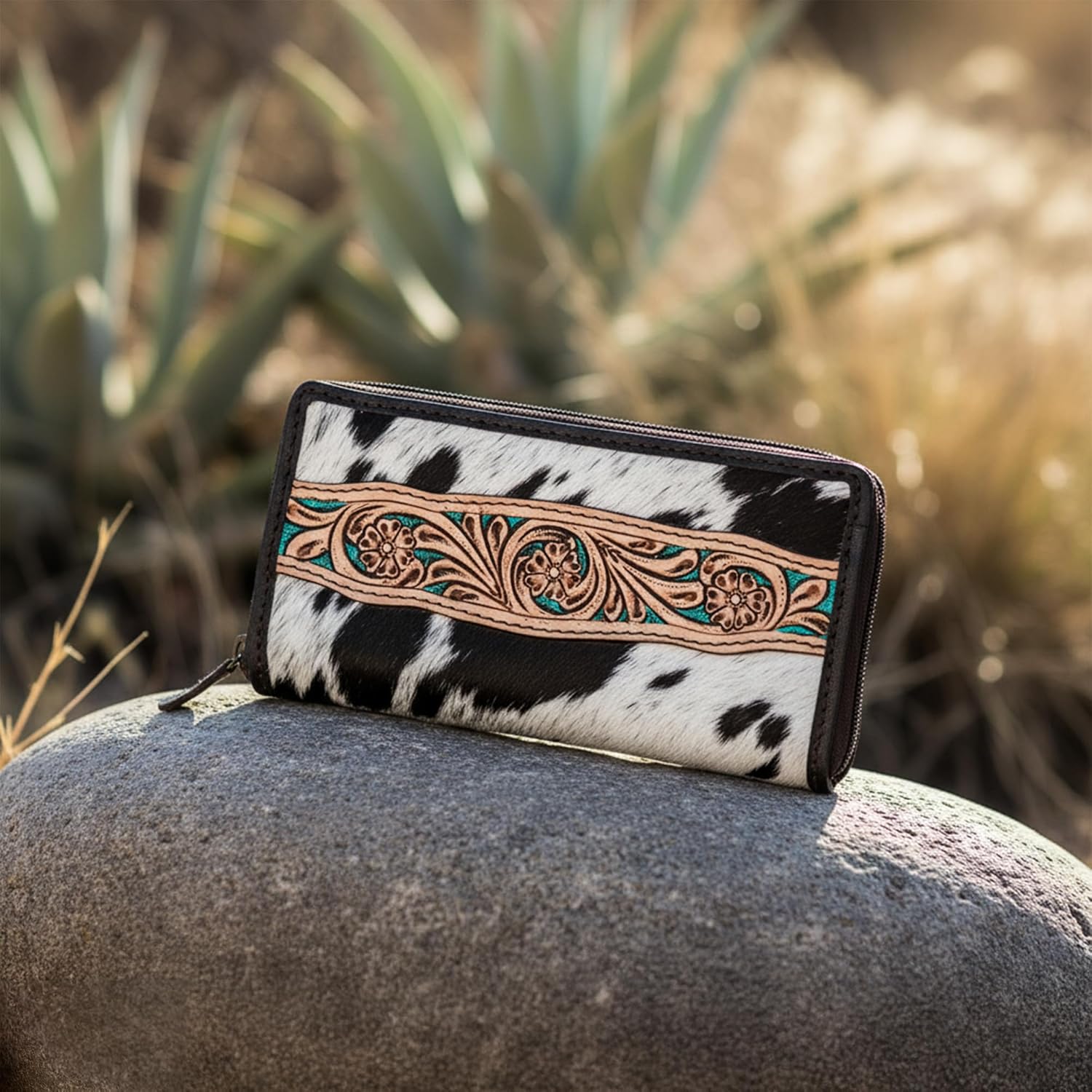 Merbaa Rustic Range Trifold Wallet Vintage Vibes Women Cowhide Hair on Wallet - Image 6