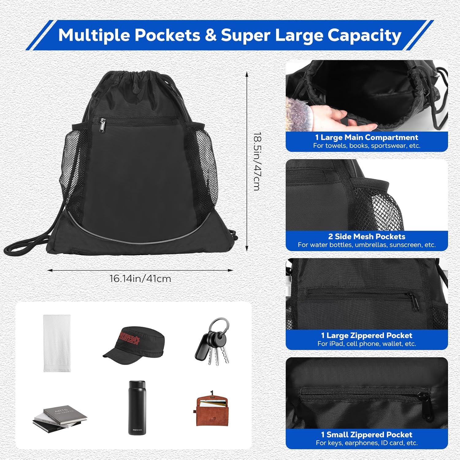 MoKo Drawstring Basketball Backpack, Sports Gym Bag Soccer Backpack with Two Water Bottle Holder, Foldable Mesh Ball Bag Portable Basketball Bag for Football Volleyball Baseball Yoga, Black - Image 3