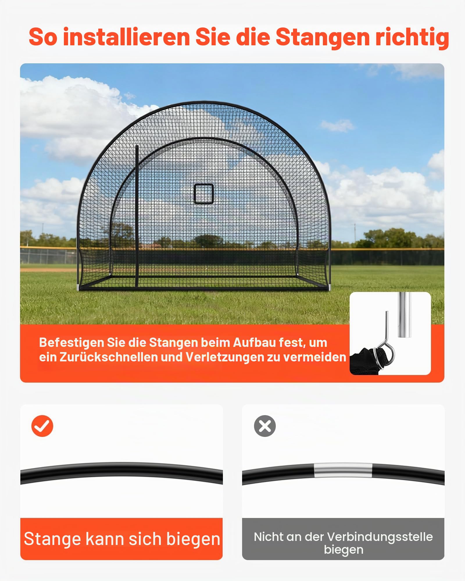 VEVOR Baseball-Schlagkäfig, 3,6 m, freistehend, tragbar, Schlagkäfig, mit 4-lagigem, knotenlosem Polyester und Öffnung der Pitching-Maschine, Battings Käfignetz für drinnen und draußen