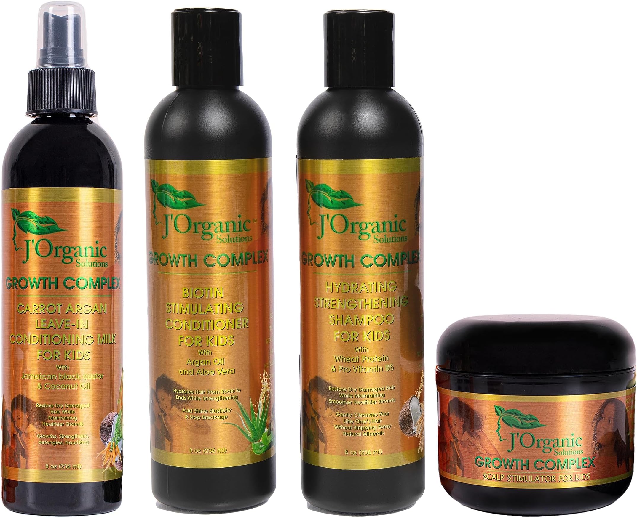 J'Organic Solutions 4-Piece Kids Curl Care Kit - Leave-In Conditioner, Scalp Stimulator, Curly Hair Shampoo & Conditioner. (4 Count (Pack of 1))