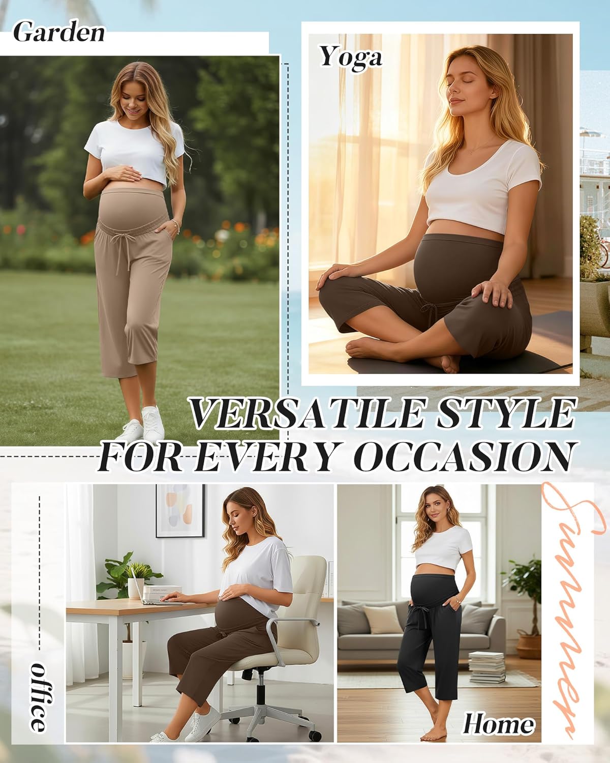 3 Pack Maternity Capri Pants Soft Over The Belly Knit Pregnancy Pants Loose Stretchy Lounge Pajama with Pockets