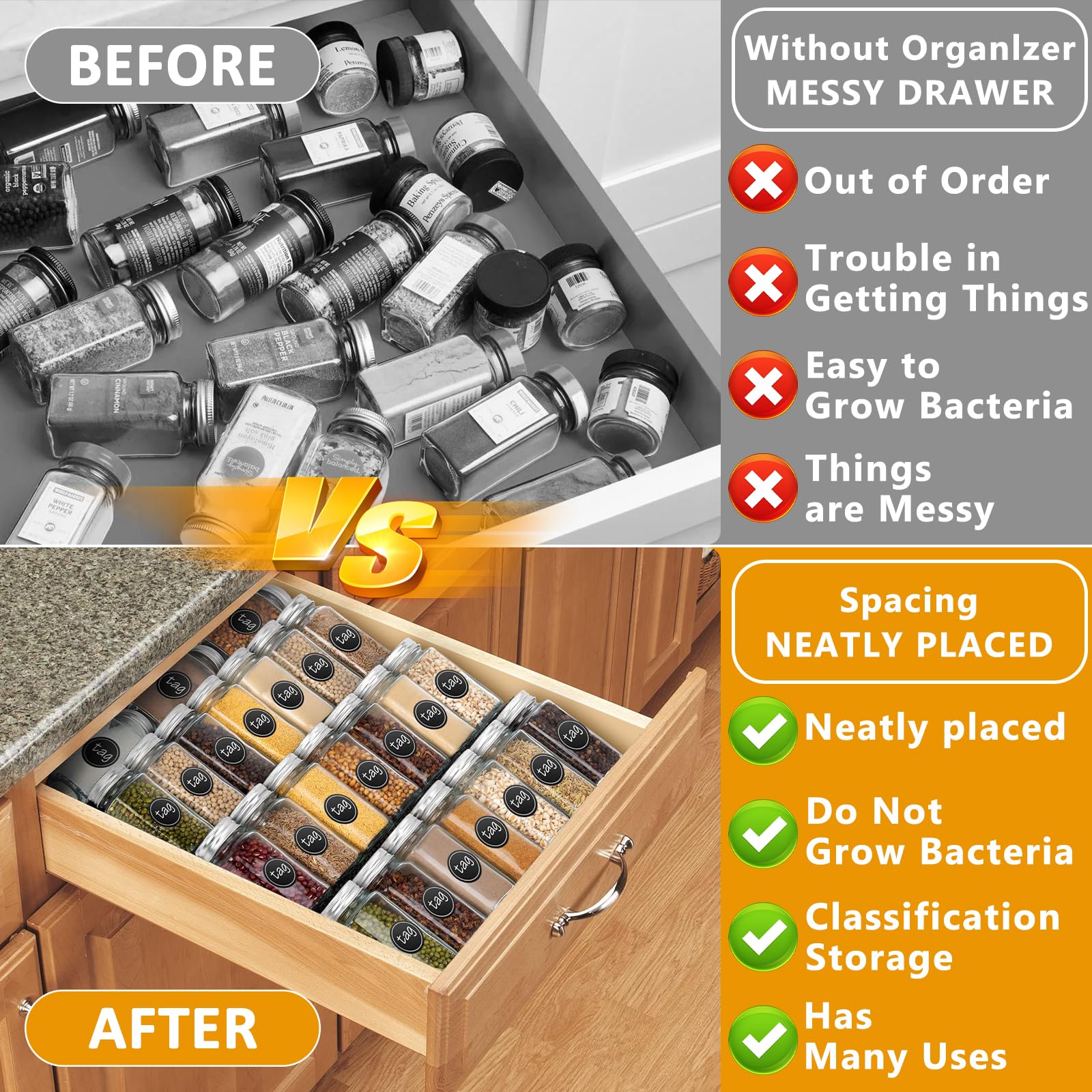 Organisateur De Tiroir Pour épices – Modulable, 4 éléments Empilables | Gain De Place Dans La Cuisine, Rangement Pratique