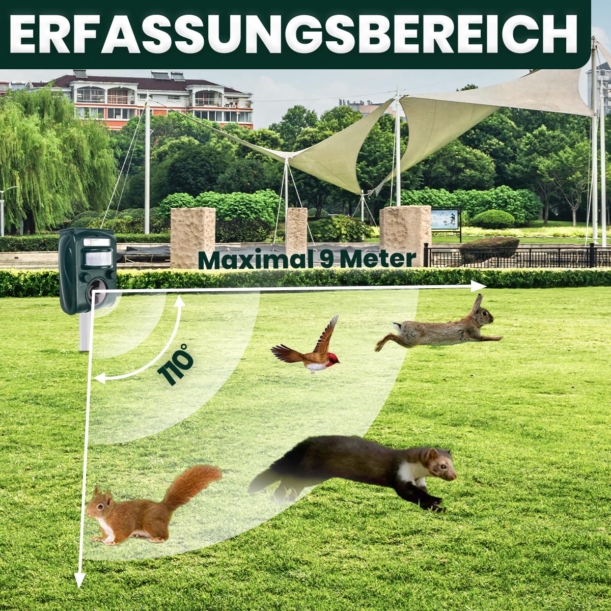 Fleau Ultraschall-Solar-Tiervertreiber – Katzenvertreiber – Katzenschreck – Marderschreck – Vogelschreck – Katzenschreck